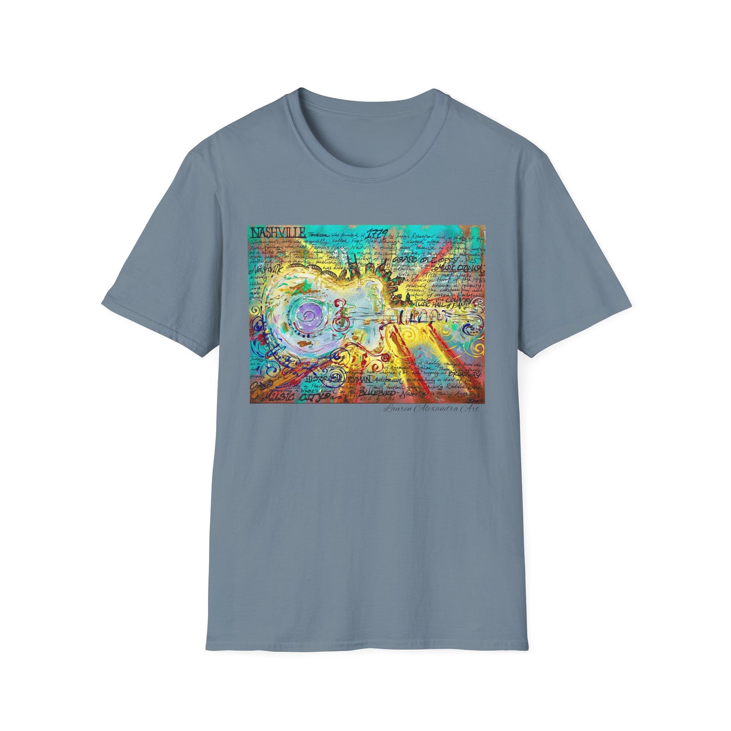 Colorful Music of Nashville Unisex Softstyle T-Shirt with Inspirational Design