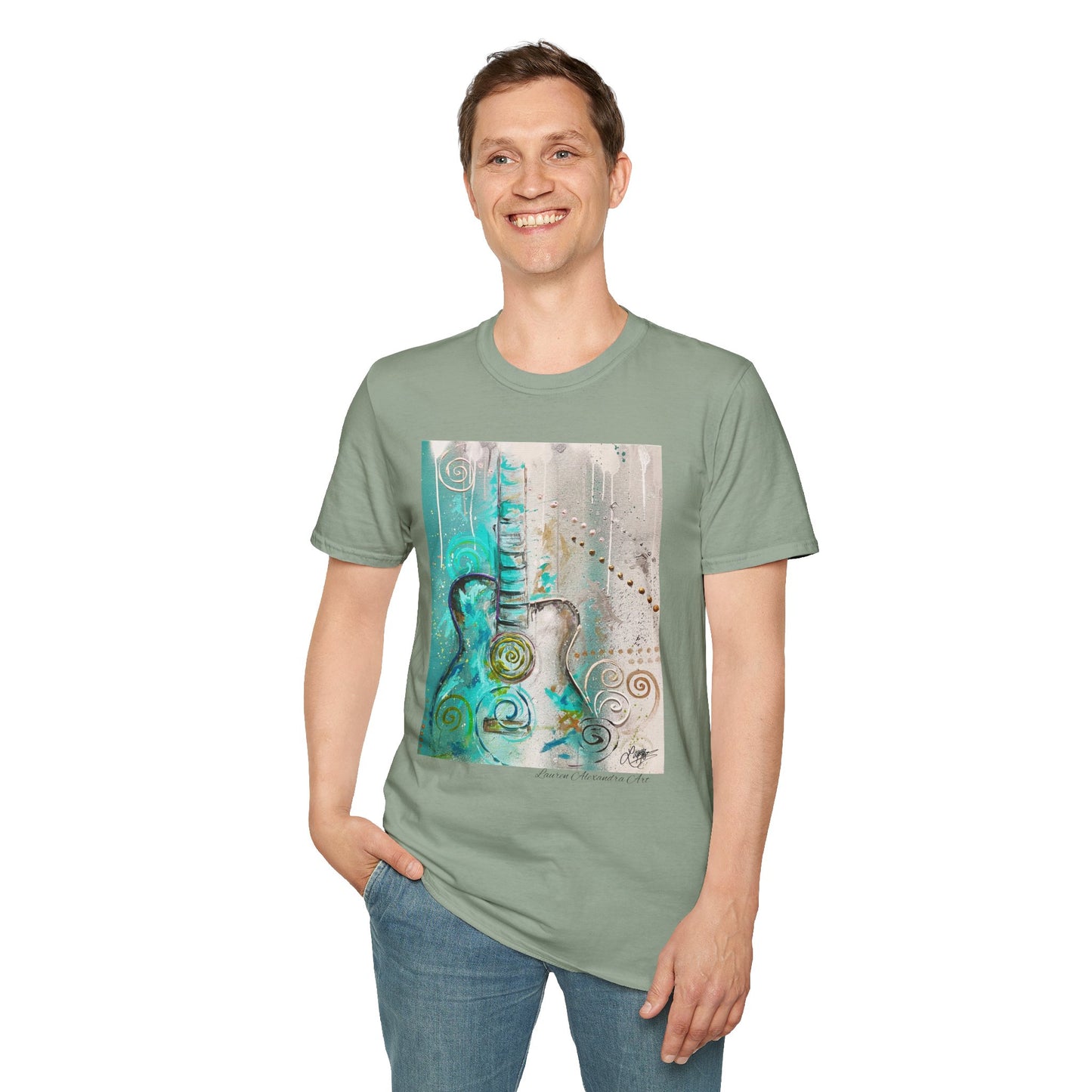 Artistic Guitar Unisex Softstyle T-Shirt - Perfect for Music Lovers, Nashville Musician Summer clothing