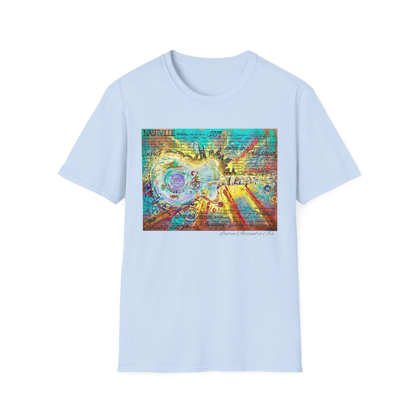 Colorful Music of Nashville Unisex Softstyle T-Shirt with Inspirational Design