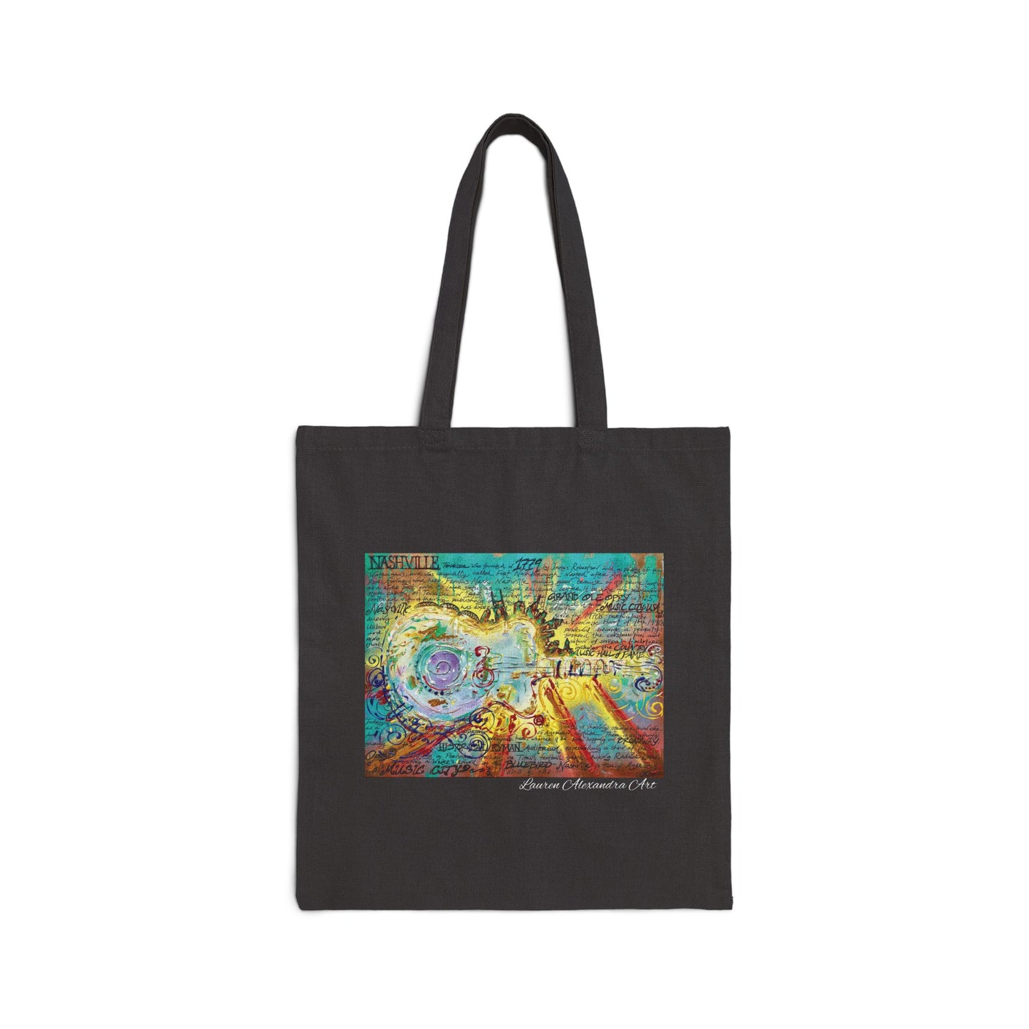 Vibrant Guitar Cotton Canvas Tote Bag - Music of Nashville - Artistic Design for Everyday Use