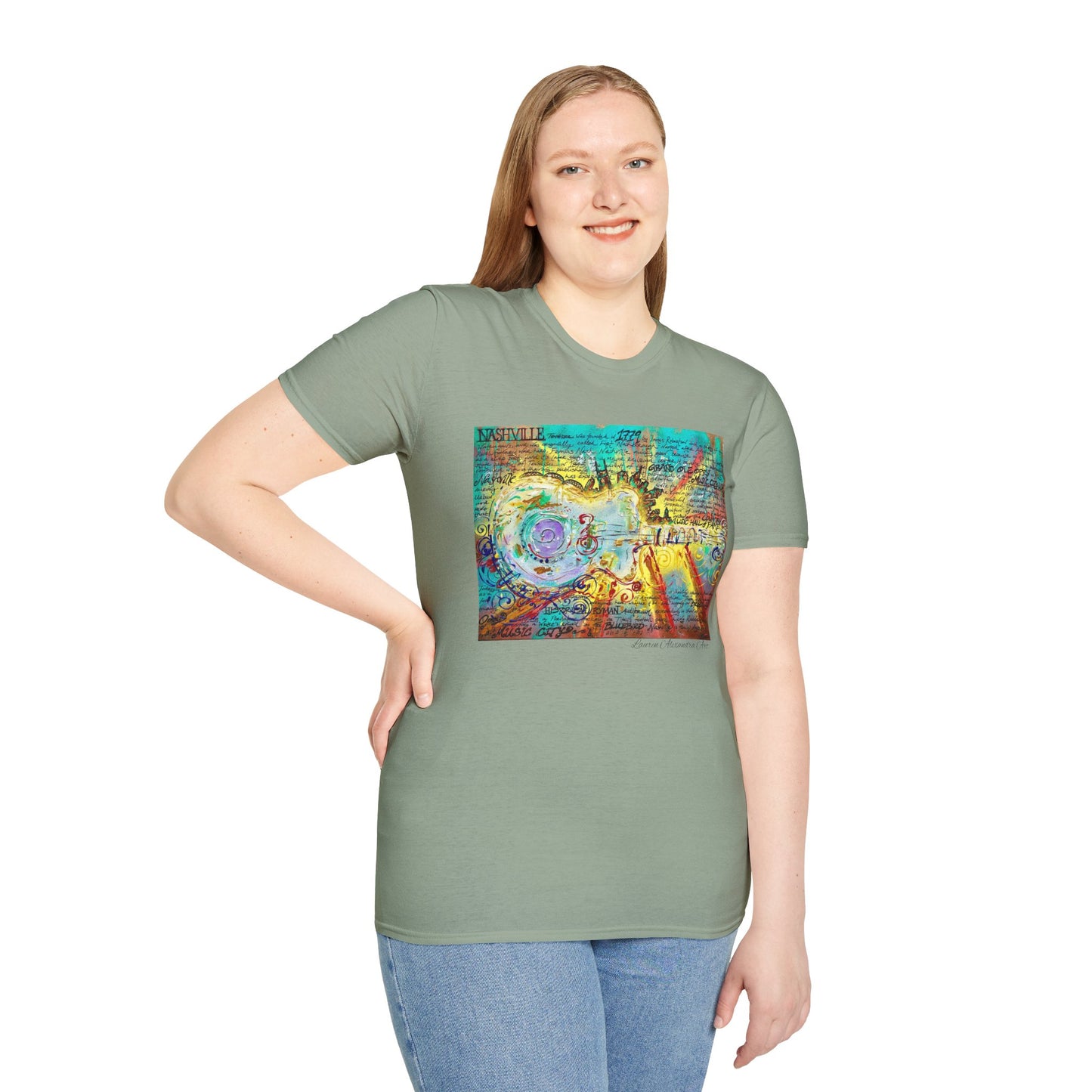 Colorful Music of Nashville Unisex Softstyle T-Shirt with Inspirational Design