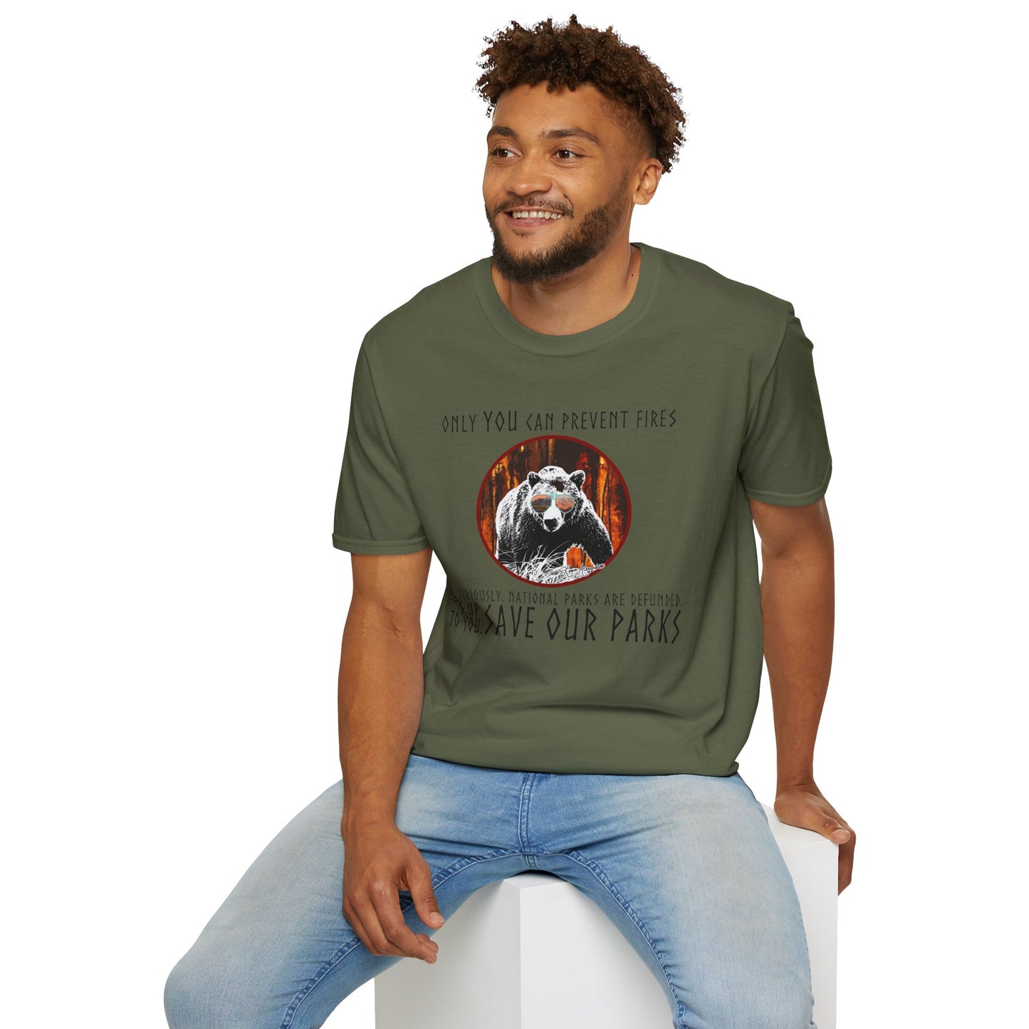 Only You Can Prevent Fires Softstyle Unisex Bear T-Shirt - National Parks Support - Protect Parks, Conservation