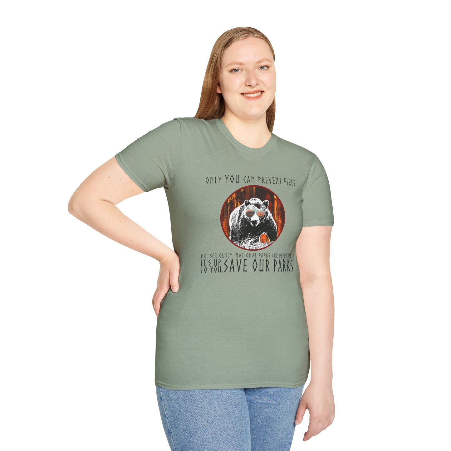 Only You Can Prevent Fires Softstyle Unisex Bear T-Shirt - National Parks Support - Protect Parks, Conservation