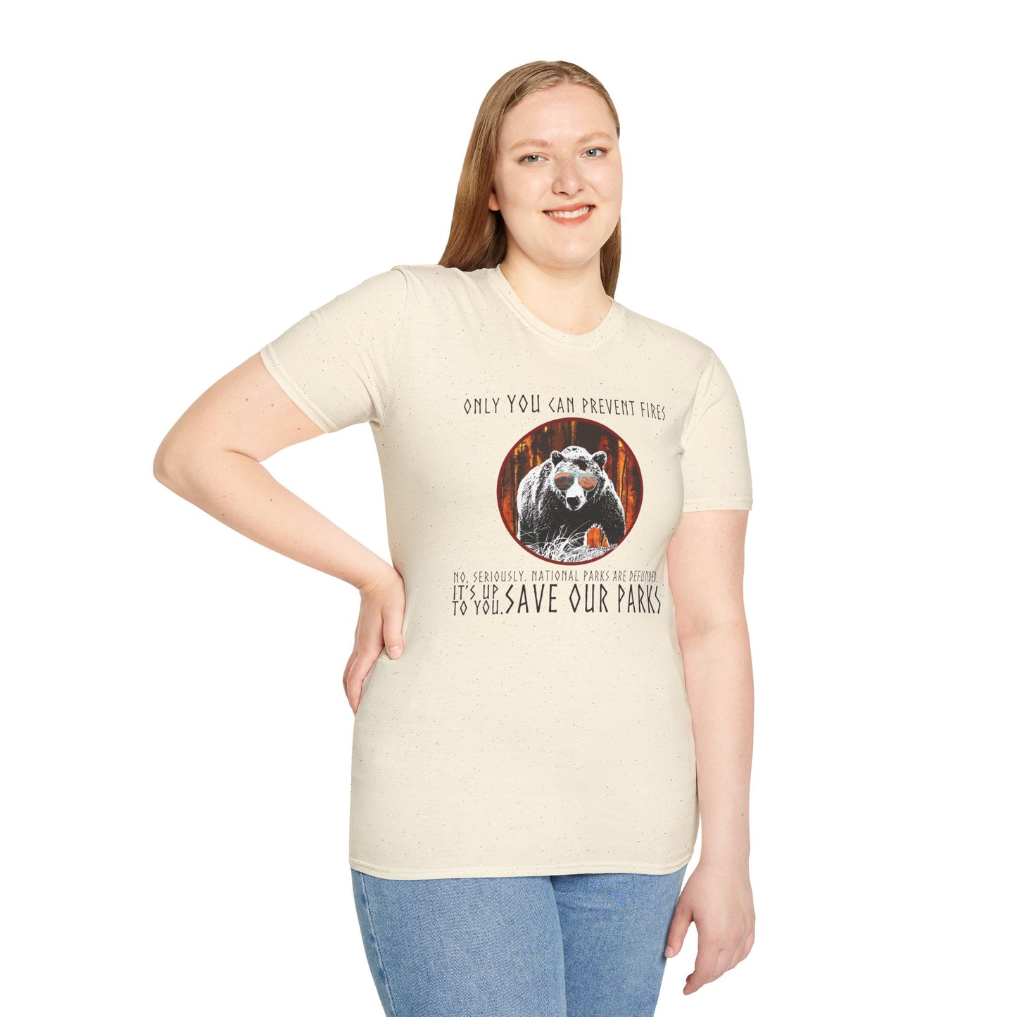 Only You Can Prevent Fires Softstyle Unisex Bear T-Shirt - National Parks Support - Protect Parks, Conservation