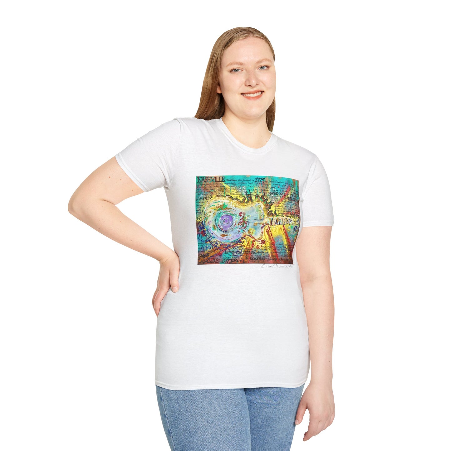 Colorful Music of Nashville Unisex Softstyle T-Shirt with Inspirational Design
