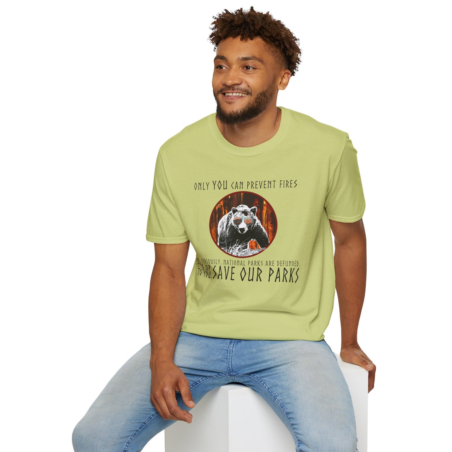 Only You Can Prevent Fires Softstyle Unisex Bear T-Shirt - National Parks Support - Protect Parks, Conservation