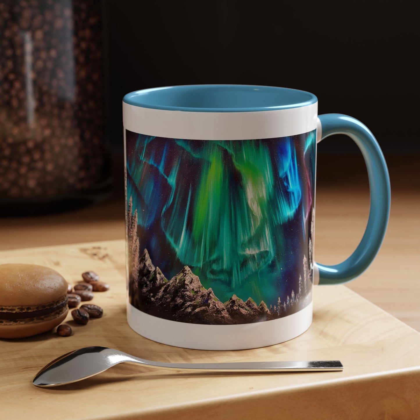 Northern Lights Accent Coffee Mug, Aurora Borealis Art, 11oz, Perfect Gift for Nature Lovers, Kitchenware