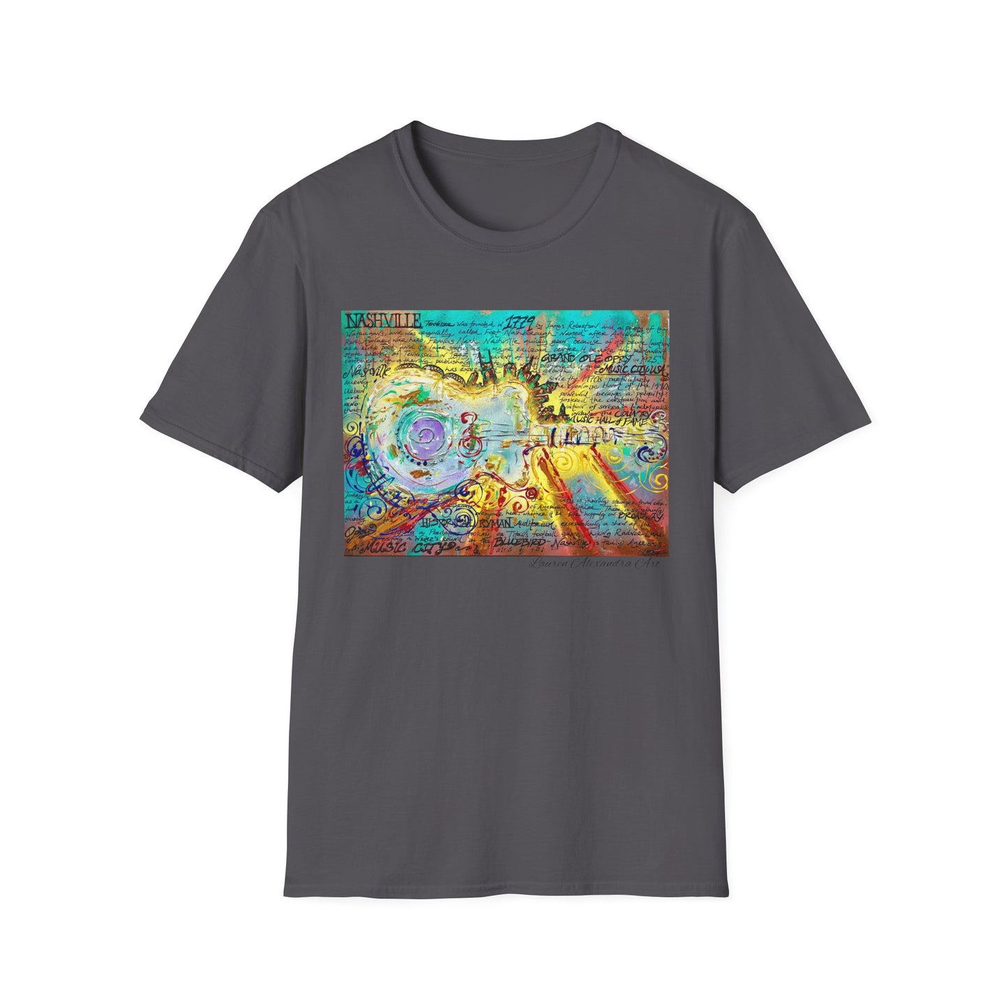 Colorful Music of Nashville Unisex Softstyle T-Shirt with Inspirational Design