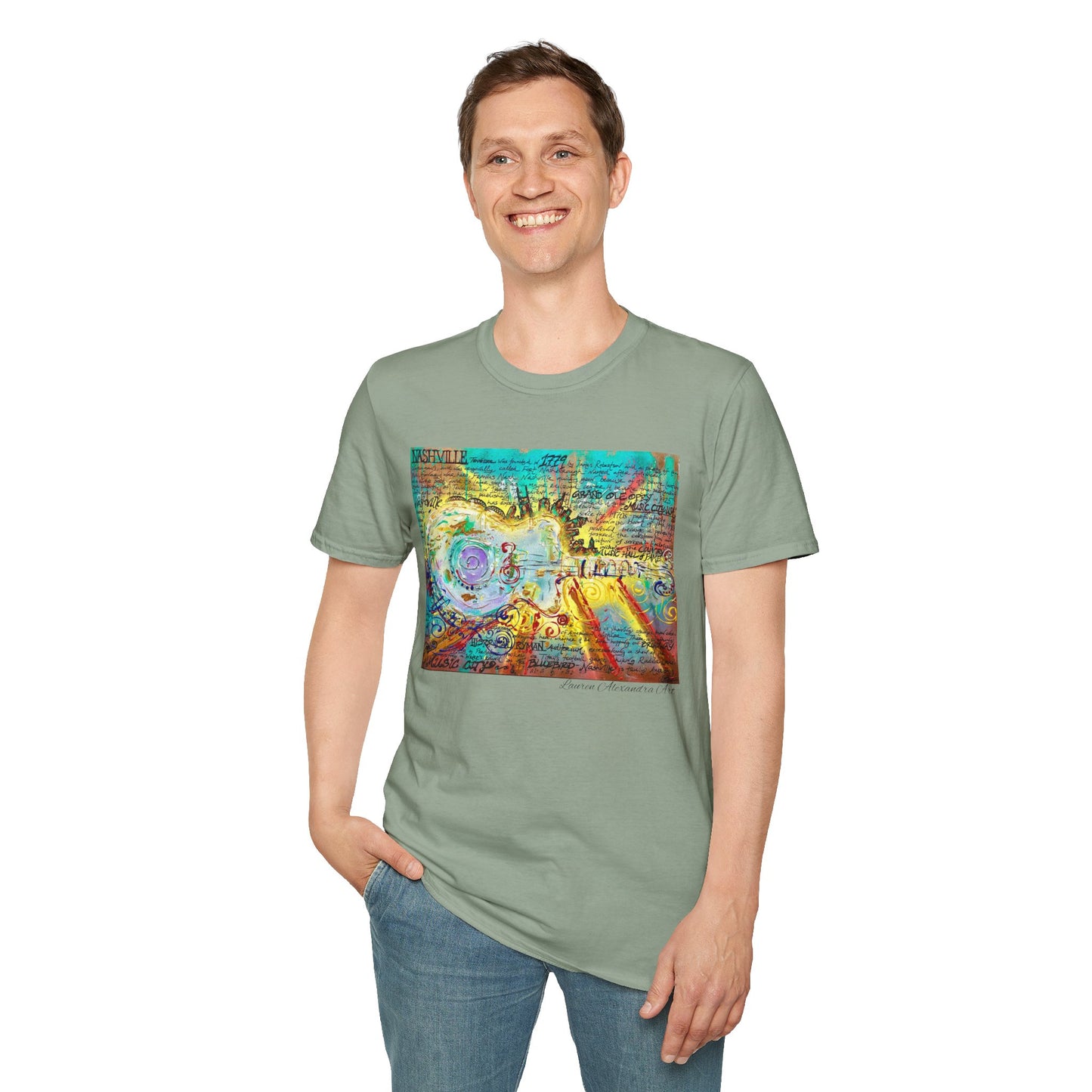 Colorful Music of Nashville Unisex Softstyle T-Shirt with Inspirational Design