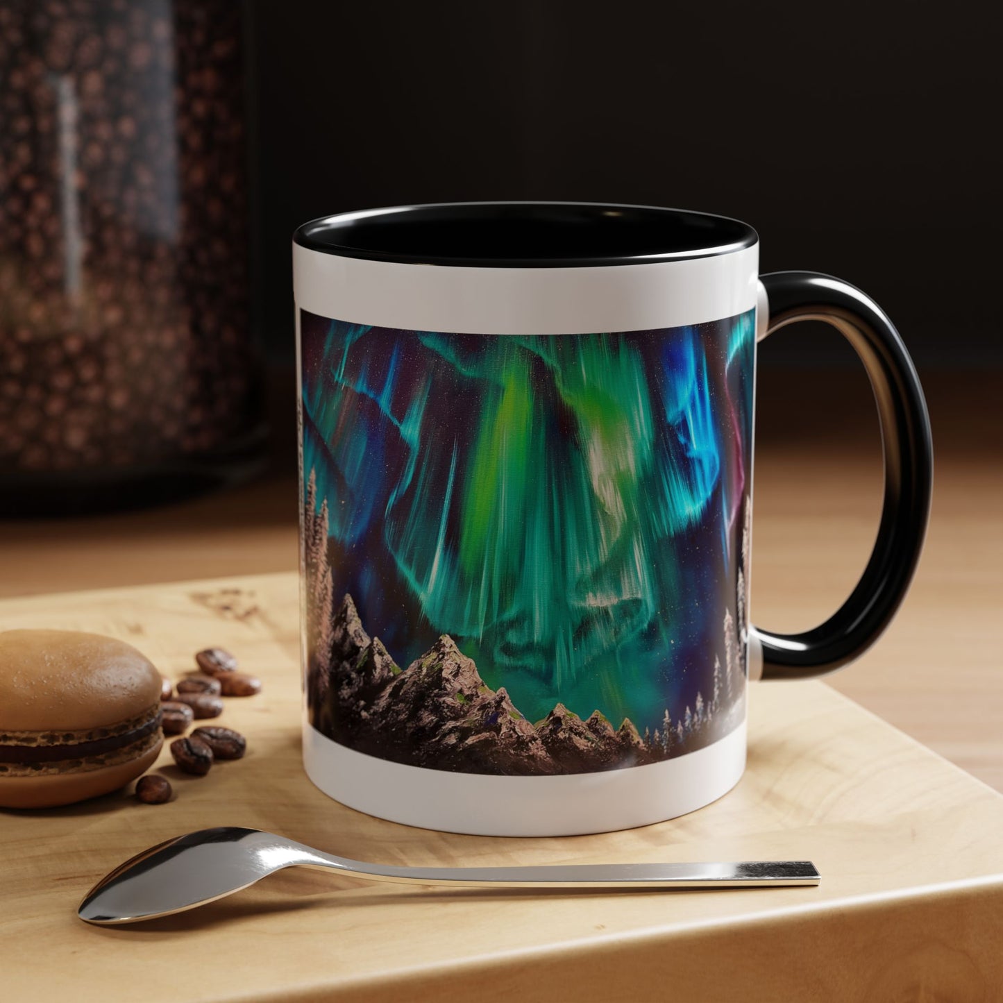 Northern Lights Accent Coffee Mug, Aurora Borealis Art, 11oz, Perfect Gift for Nature Lovers, Kitchenware