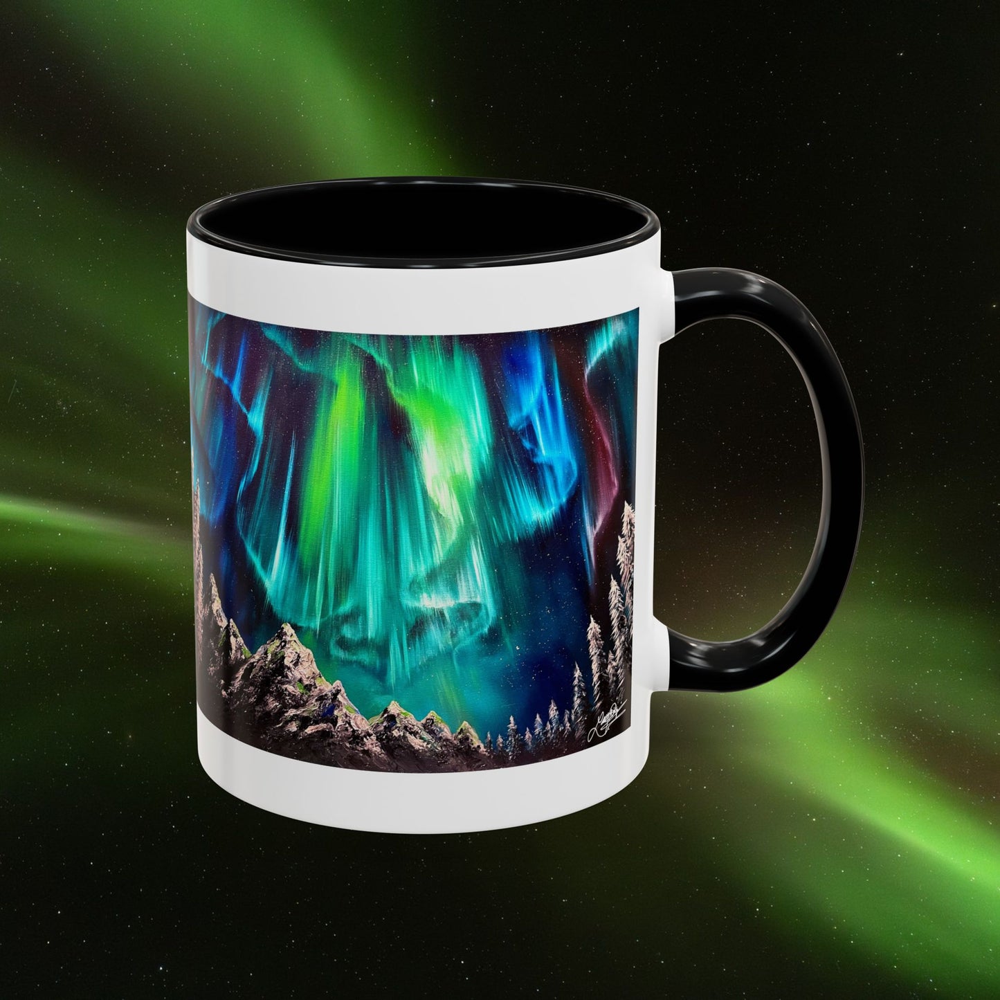 Northern Lights Accent Coffee Mug, Aurora Borealis Art, 11oz, Perfect Gift for Nature Lovers, Kitchenware