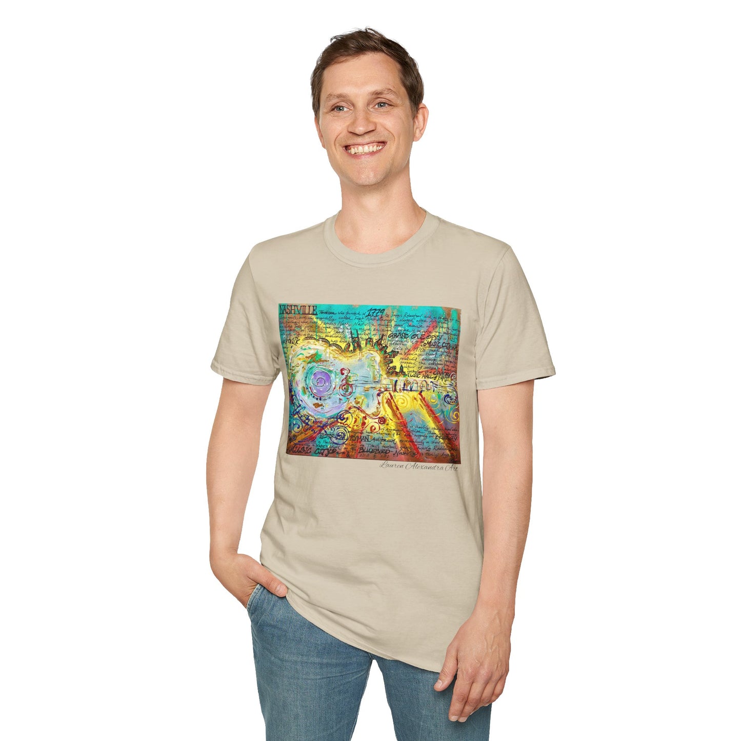 Colorful Music of Nashville Unisex Softstyle T-Shirt with Inspirational Design