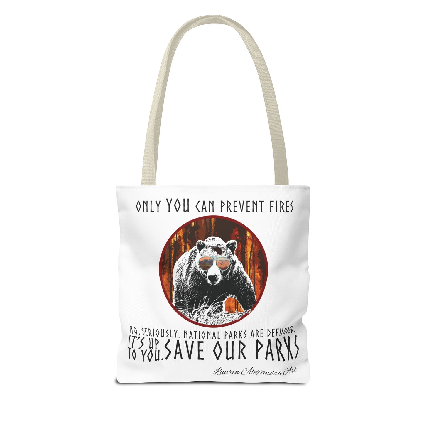 National Parks Awareness Tote Bag, Yellowstone River Mountains Photography, Only You Can Prevent Fires, Support Conservation Accessories