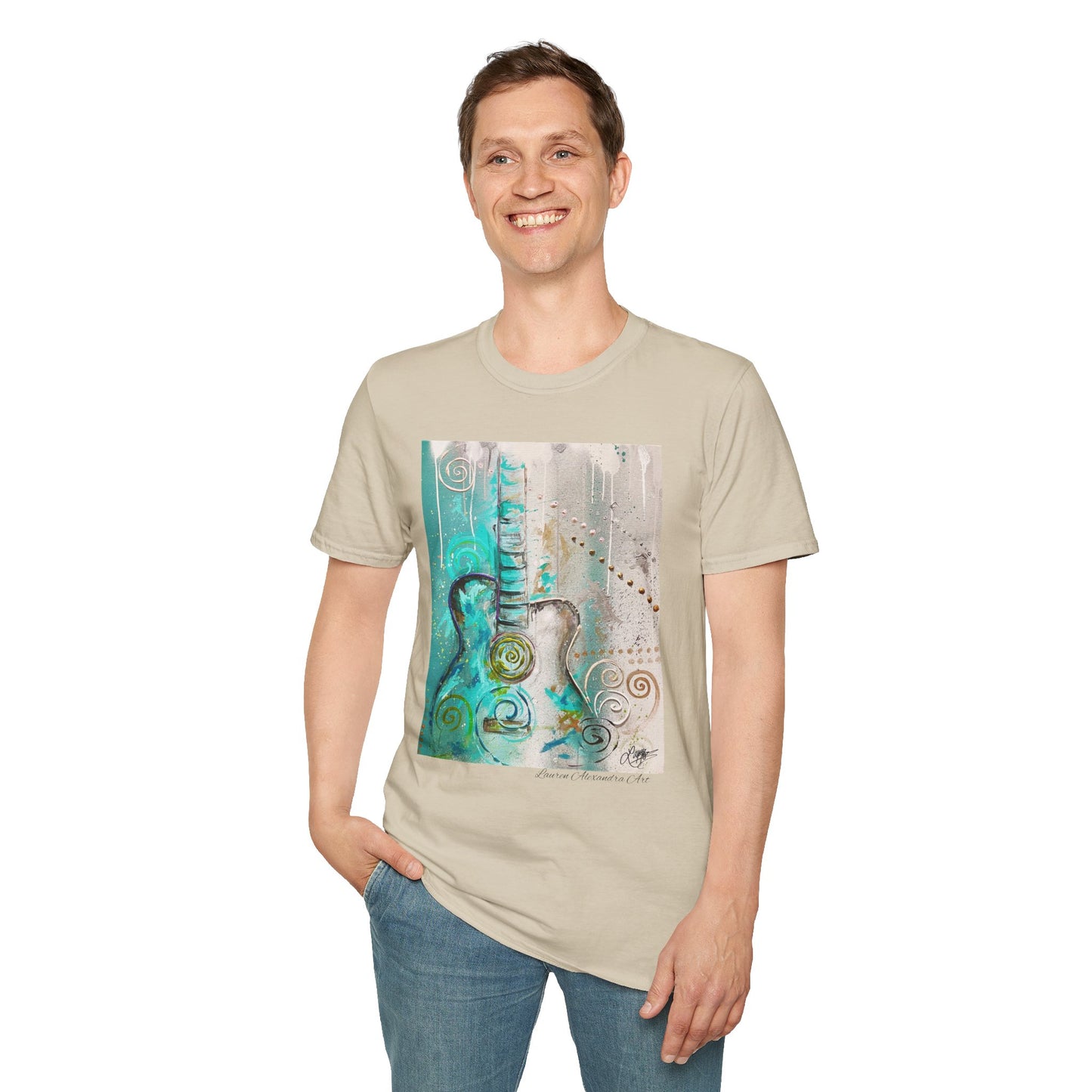 Artistic Guitar Unisex Softstyle T-Shirt - Perfect for Music Lovers, Nashville Musician Summer clothing
