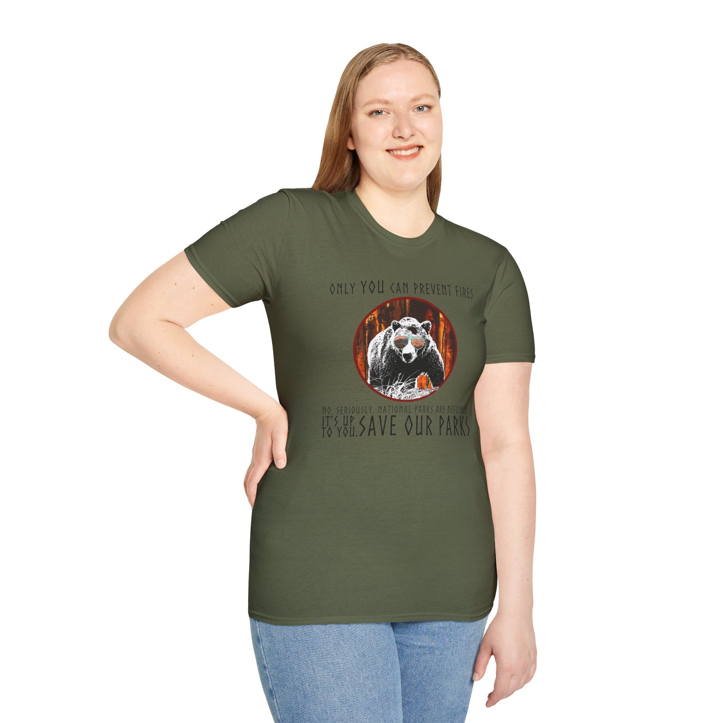 Only You Can Prevent Fires Softstyle Unisex Bear T-Shirt - National Parks Support - Protect Parks, Conservation