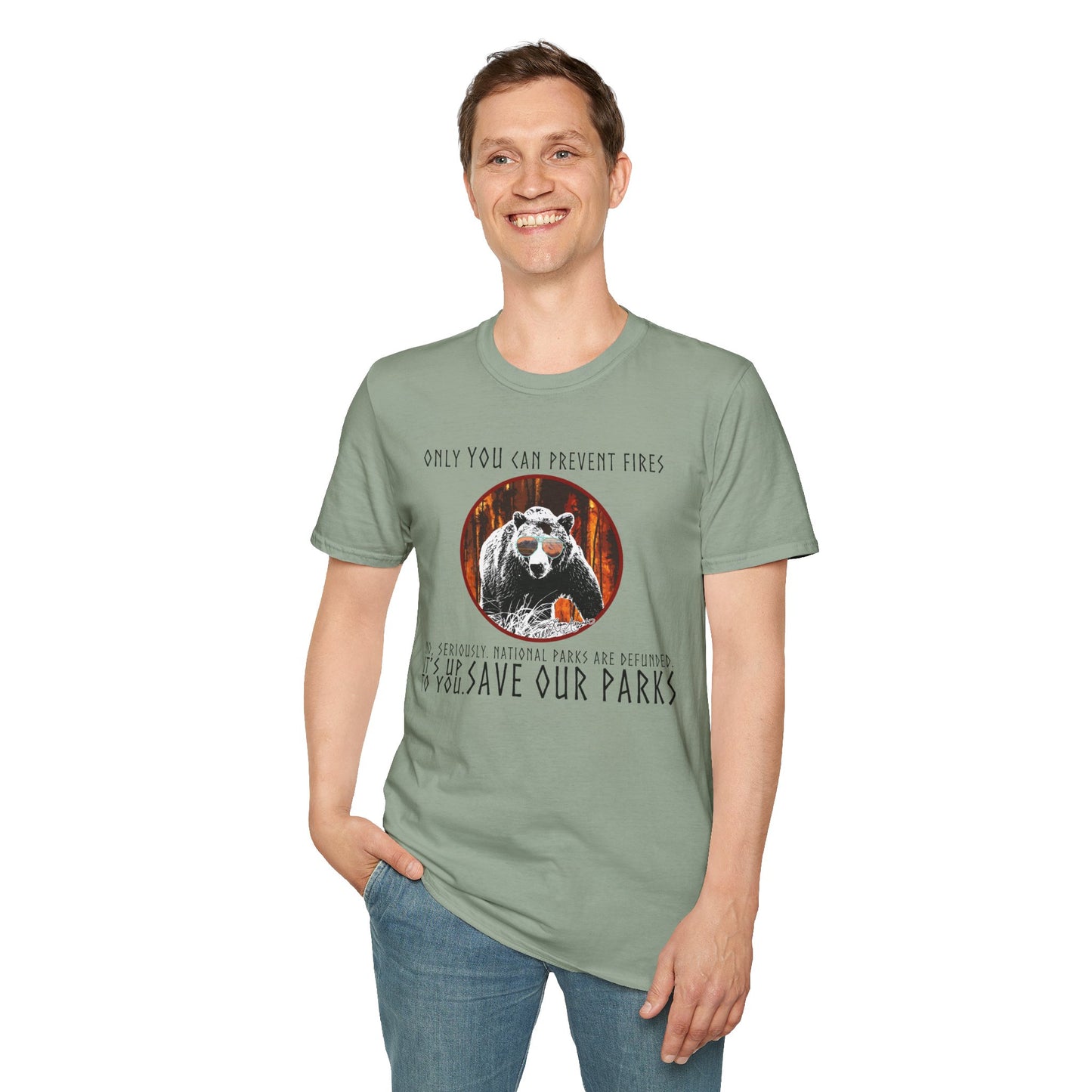 Only You Can Prevent Fires Softstyle Unisex Bear T-Shirt - National Parks Support - Protect Parks, Conservation
