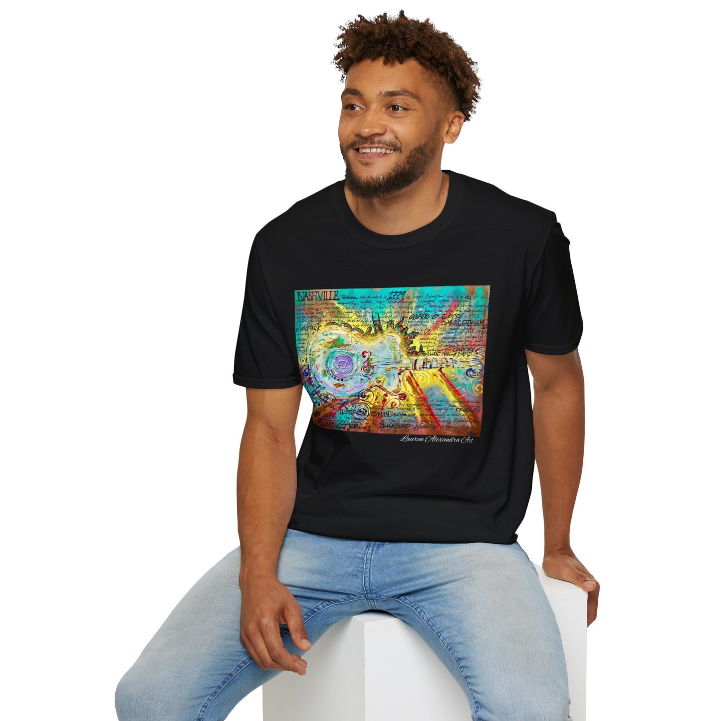 Colorful Music of Nashville Unisex Softstyle T-Shirt with Inspirational Design