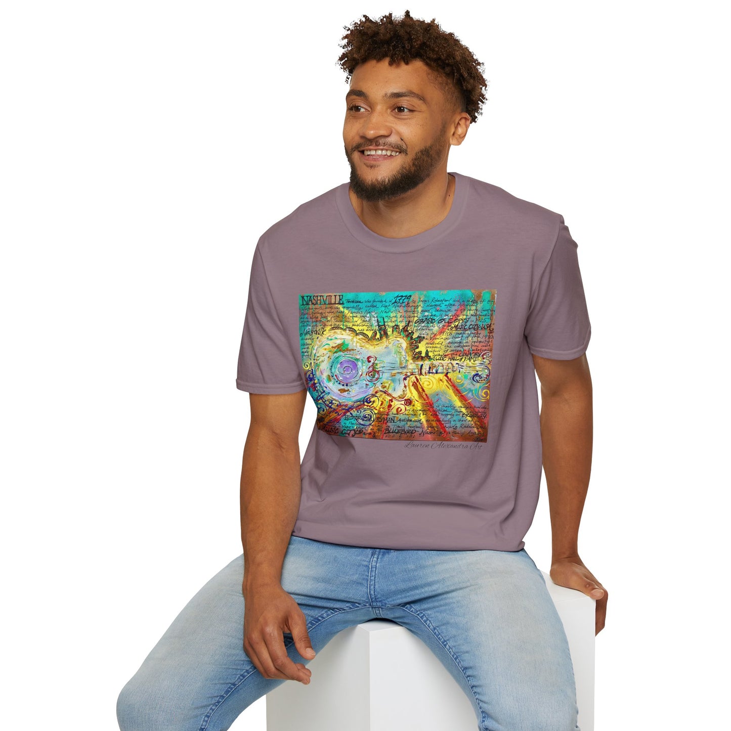 Colorful Music of Nashville Unisex Softstyle T-Shirt with Inspirational Design