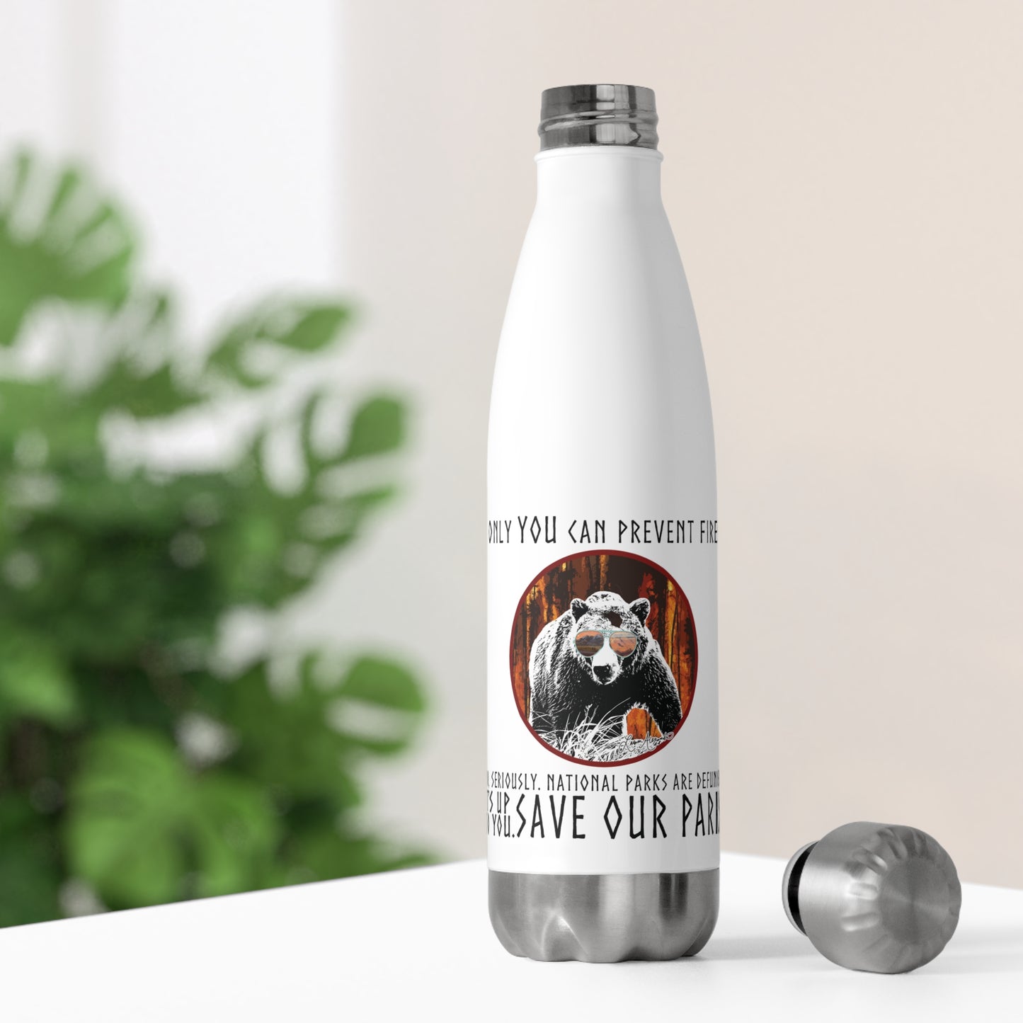 Save Our National Parks Insulated Water Bottle 20oz - Support Conservation, Environment Awareness Bear Design, Hiking Camping Travel Accessories
