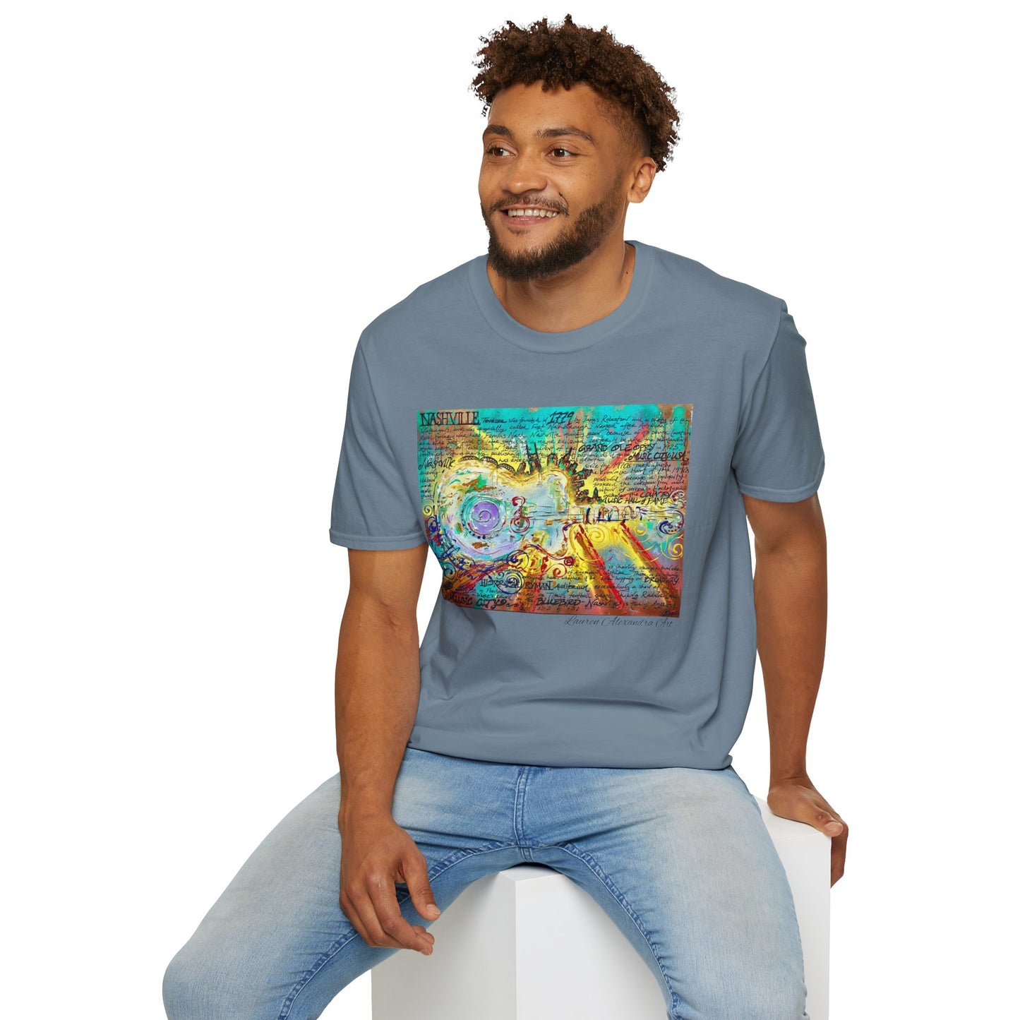 Colorful Music of Nashville Unisex Softstyle T-Shirt with Inspirational Design