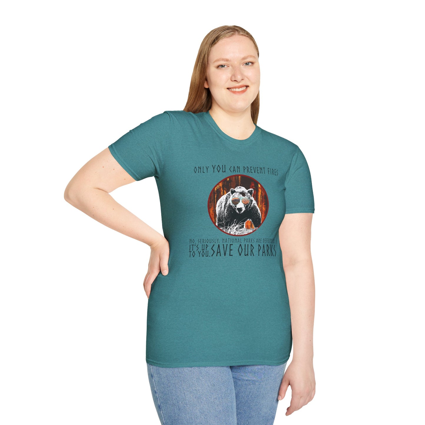 Only You Can Prevent Fires Softstyle Unisex Bear T-Shirt - National Parks Support - Protect Parks, Conservation