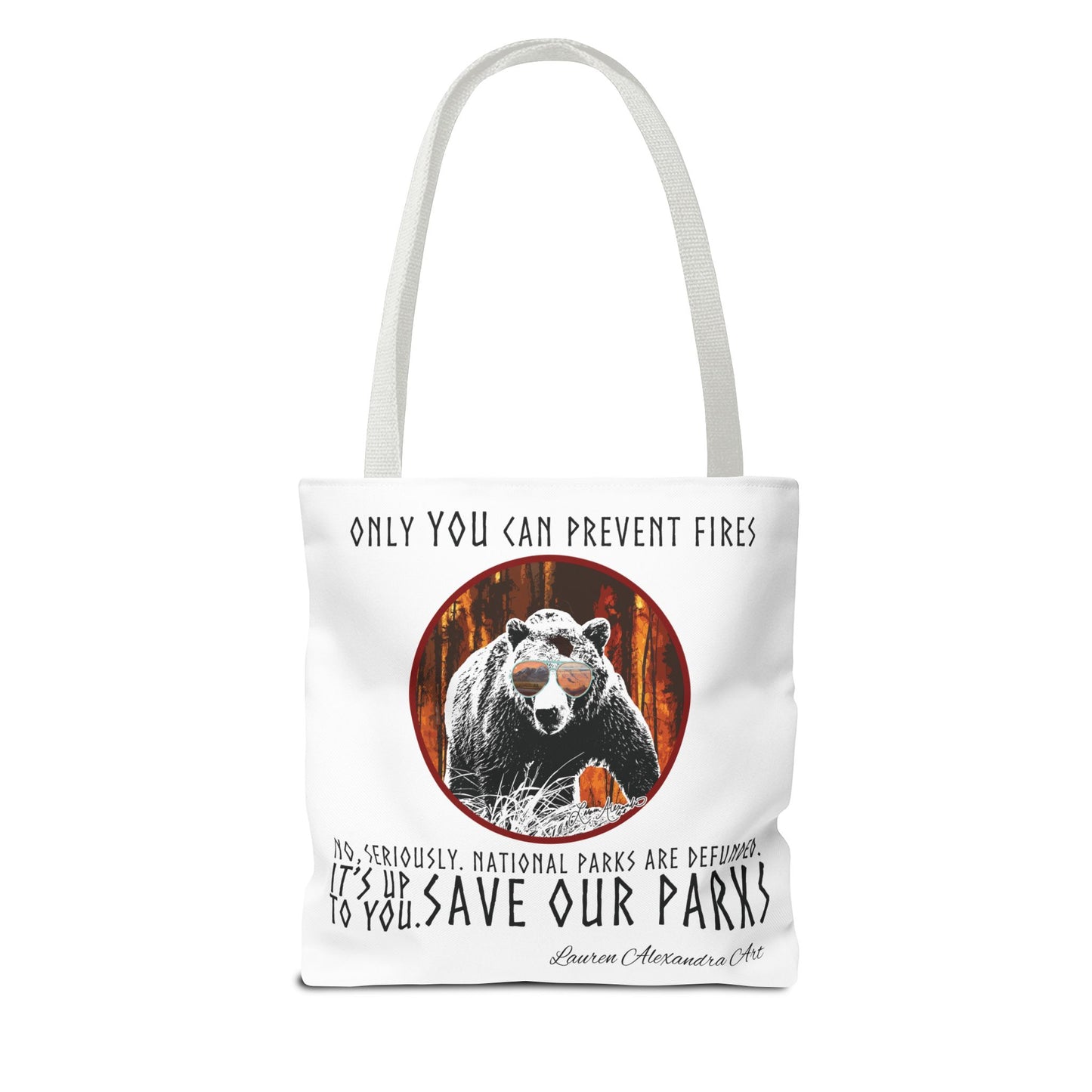 National Parks Awareness Tote Bag, Yellowstone River Mountains Photography, Only You Can Prevent Fires, Support Conservation Accessories