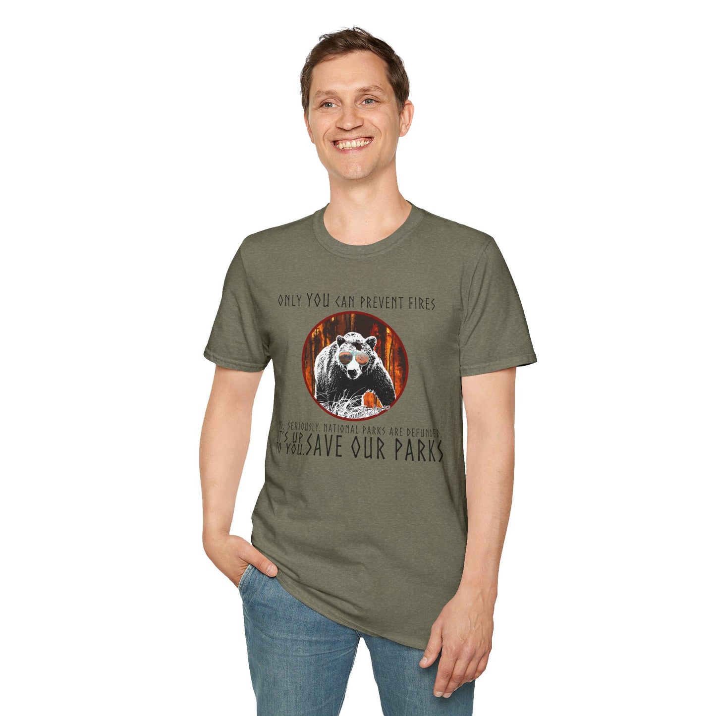 Only You Can Prevent Fires Softstyle Unisex Bear T-Shirt - National Parks Support - Protect Parks, Conservation