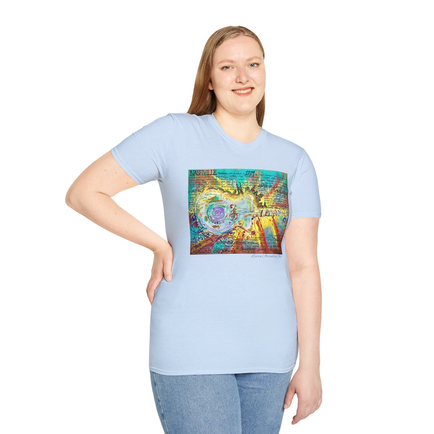 Colorful Music of Nashville Unisex Softstyle T-Shirt with Inspirational Design