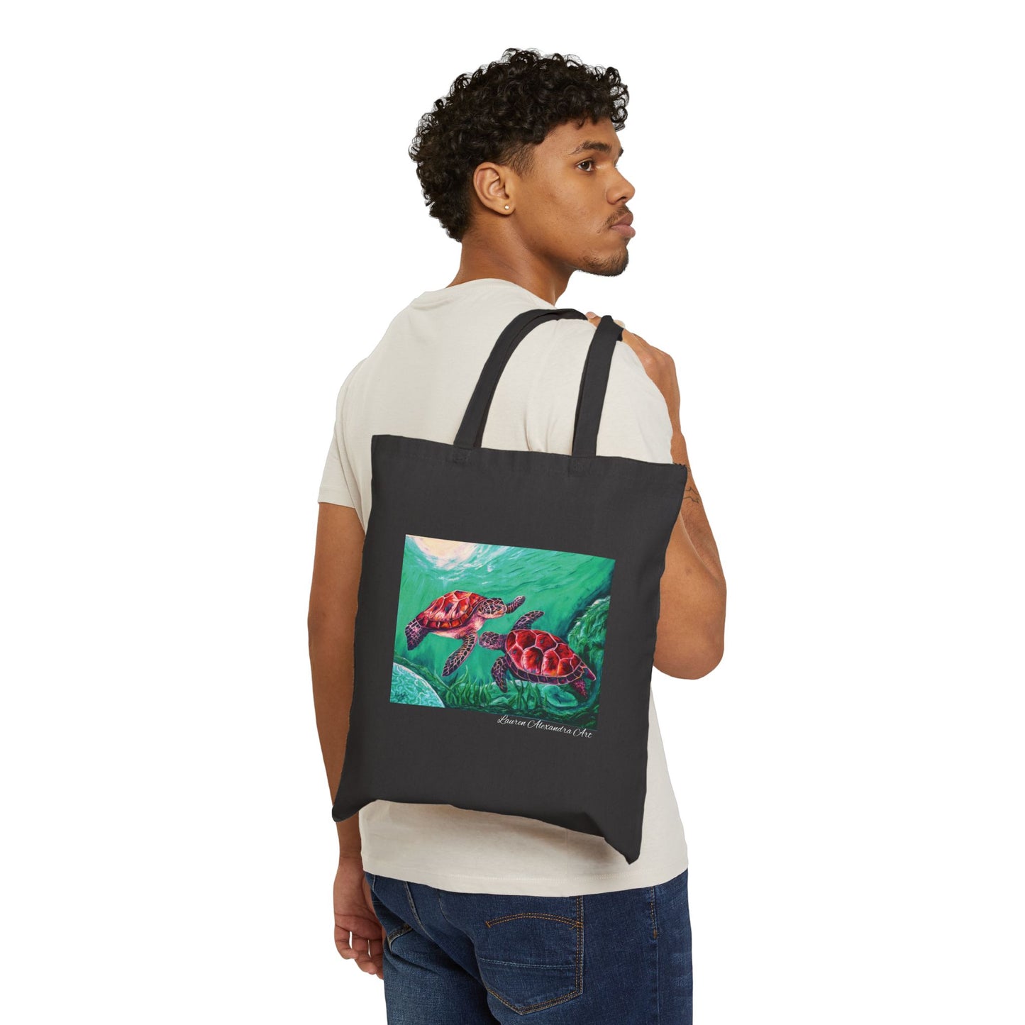 Sea Turtles Cotton Canvas Tote Bag - Beach Travel Accessories - Artistic Design
