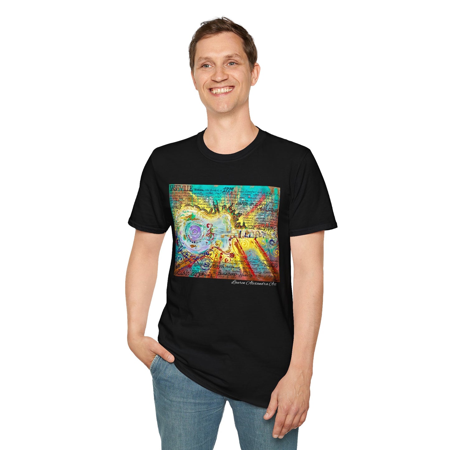 Colorful Music of Nashville Unisex Softstyle T-Shirt with Inspirational Design