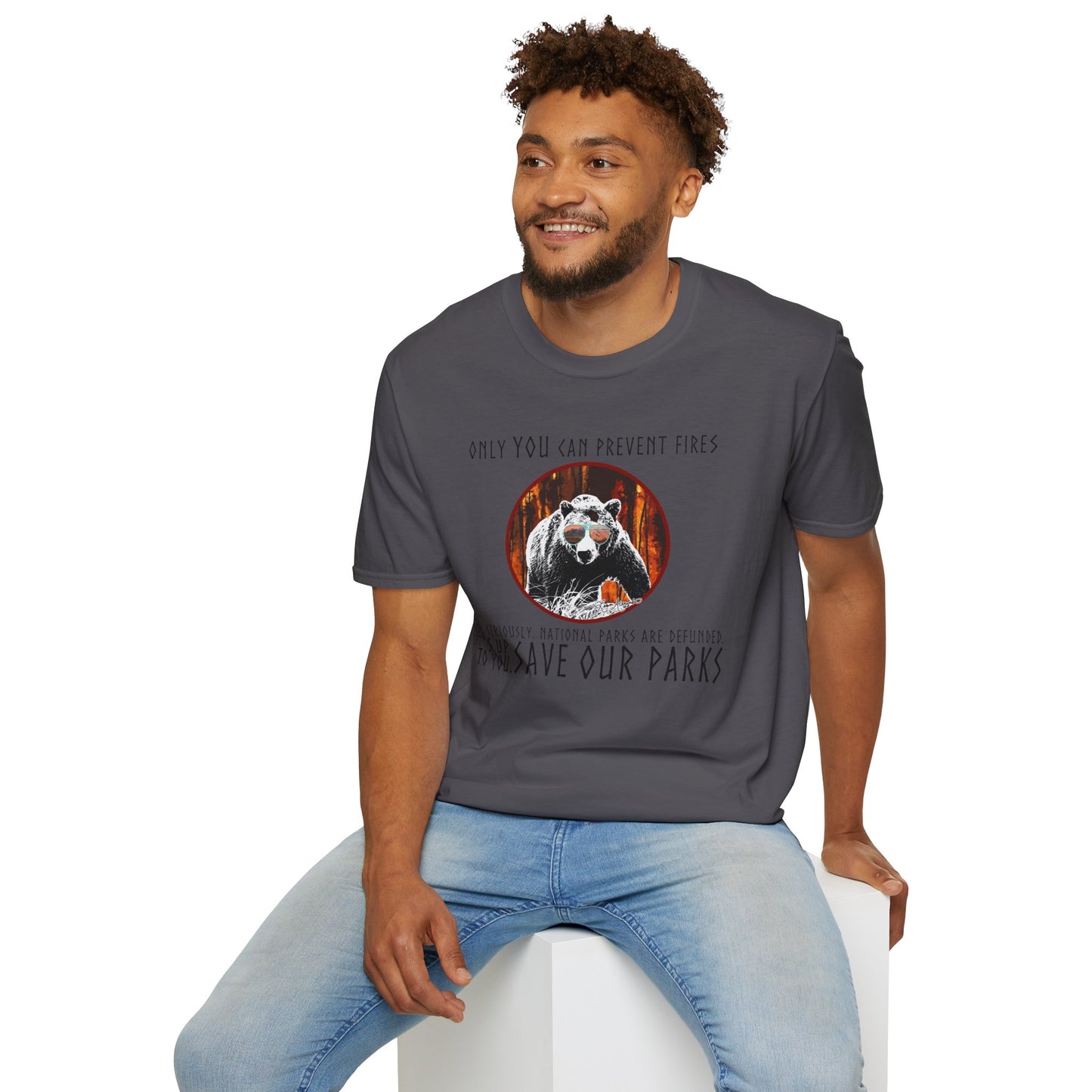 Only You Can Prevent Fires Softstyle Unisex Bear T-Shirt - National Parks Support - Protect Parks, Conservation