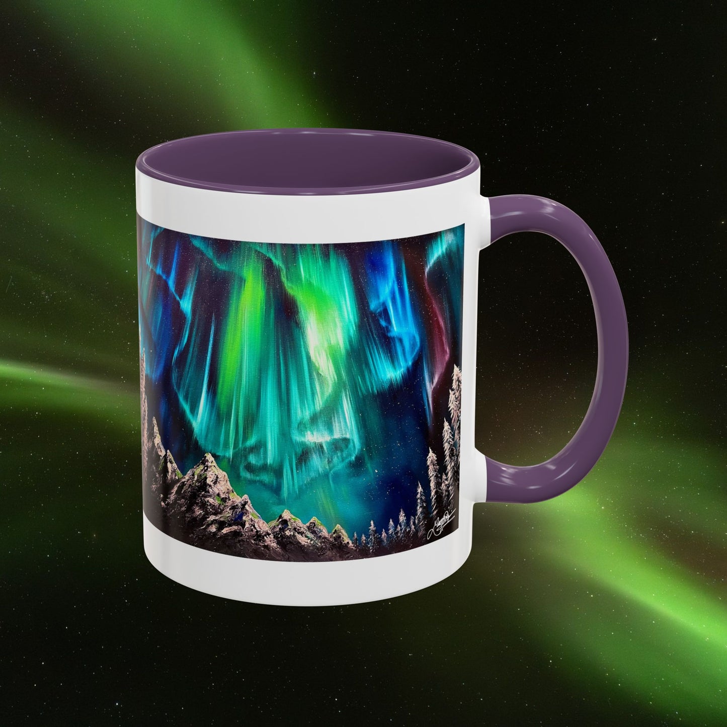 Northern Lights Accent Coffee Mug, Aurora Borealis Art, 11oz, Perfect Gift for Nature Lovers, Kitchenware