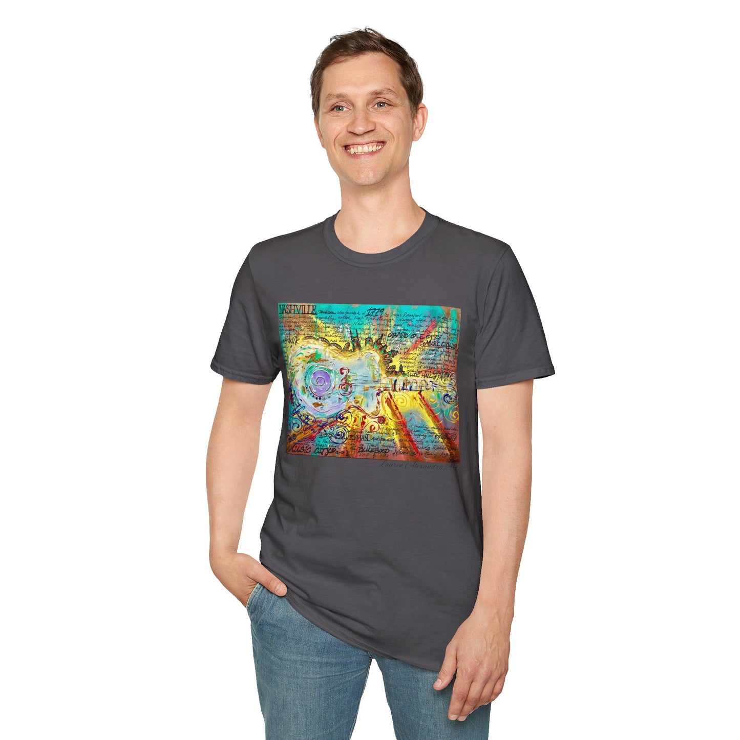 Colorful Music of Nashville Unisex Softstyle T-Shirt with Inspirational Design