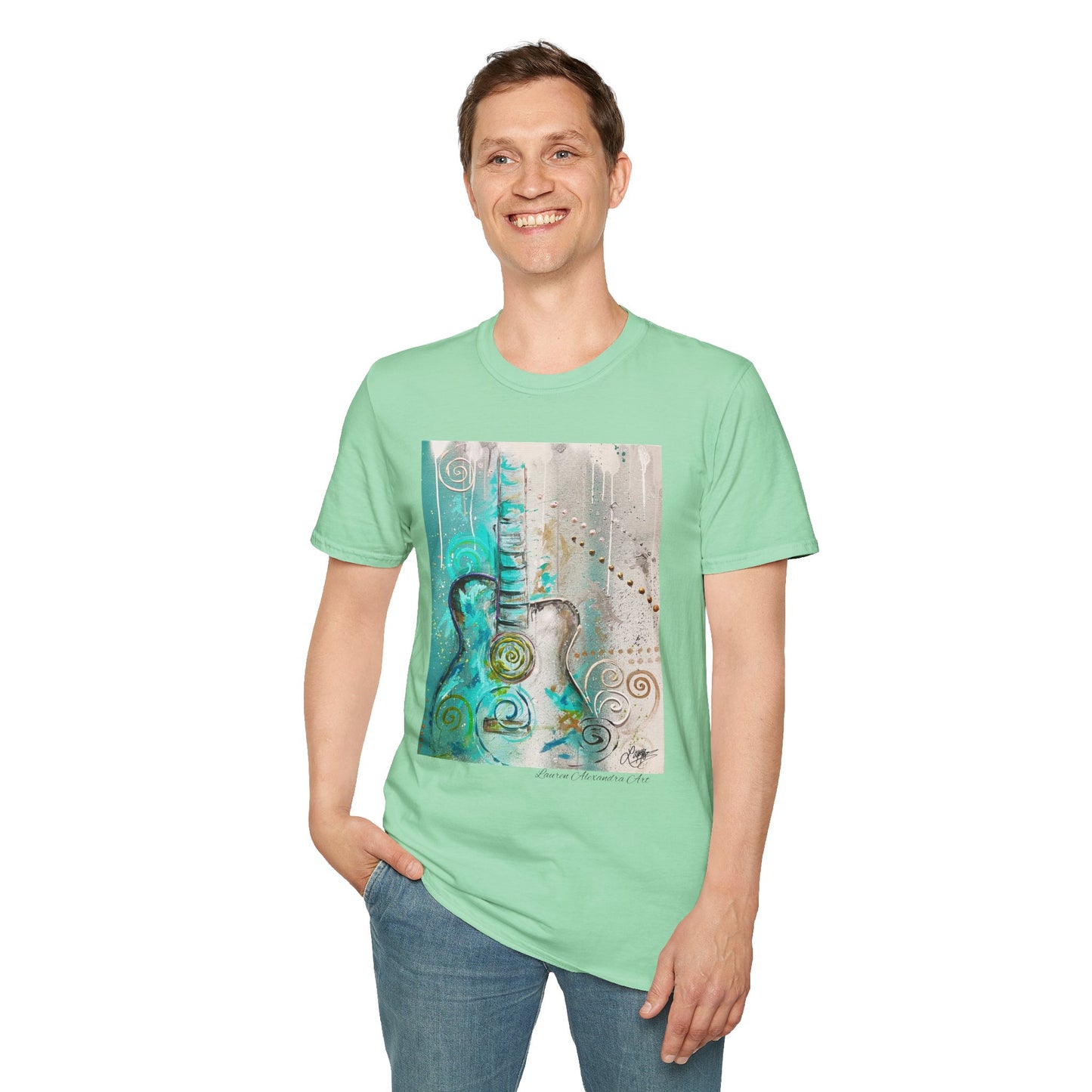 Artistic Guitar Unisex Softstyle T-Shirt - Perfect for Music Lovers, Nashville Musician Summer clothing