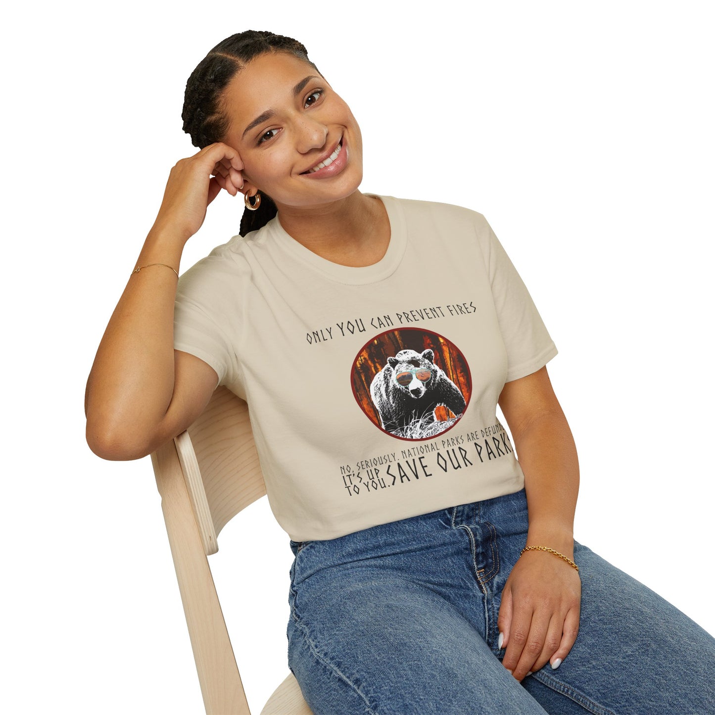 Only You Can Prevent Fires Softstyle Unisex Bear T-Shirt - National Parks Support - Protect Parks, Conservation
