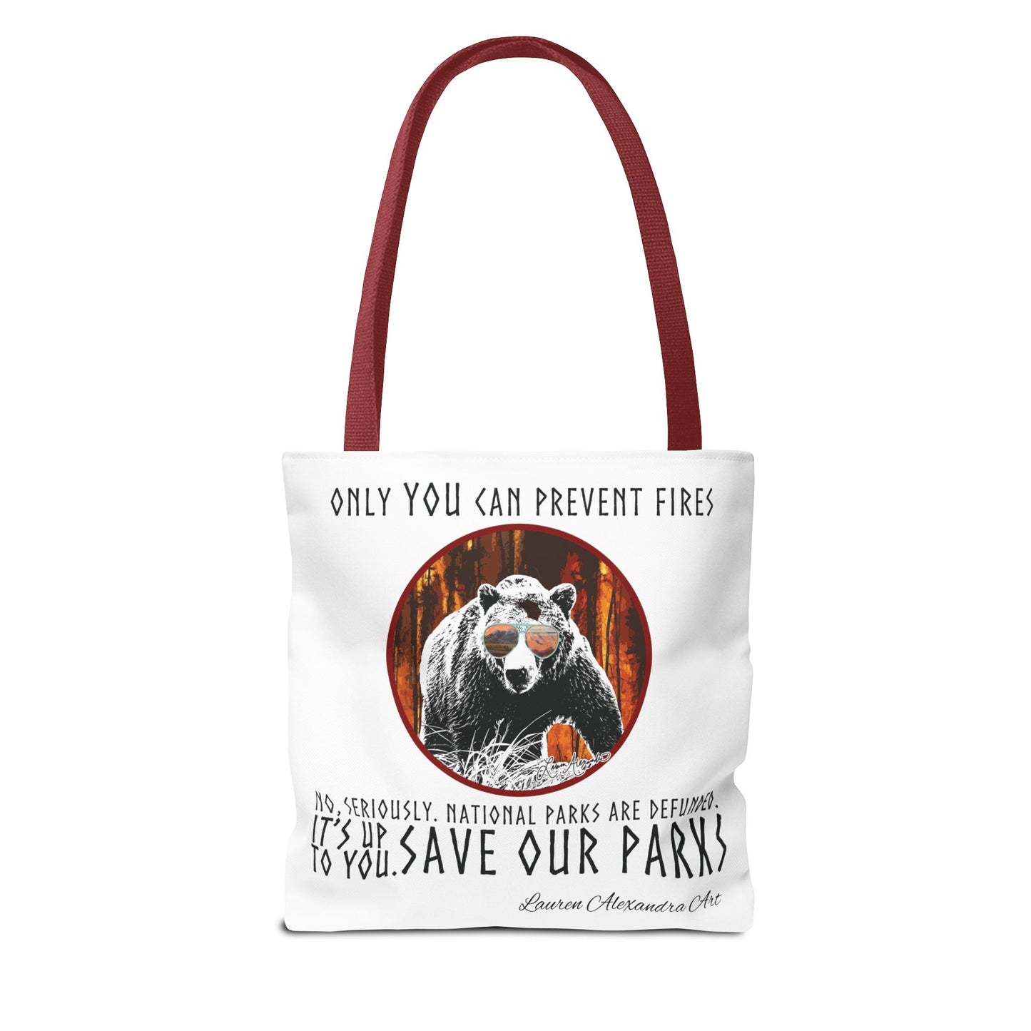 National Parks Awareness Tote Bag, Yellowstone River Mountains Photography, Only You Can Prevent Fires, Support Conservation Accessories