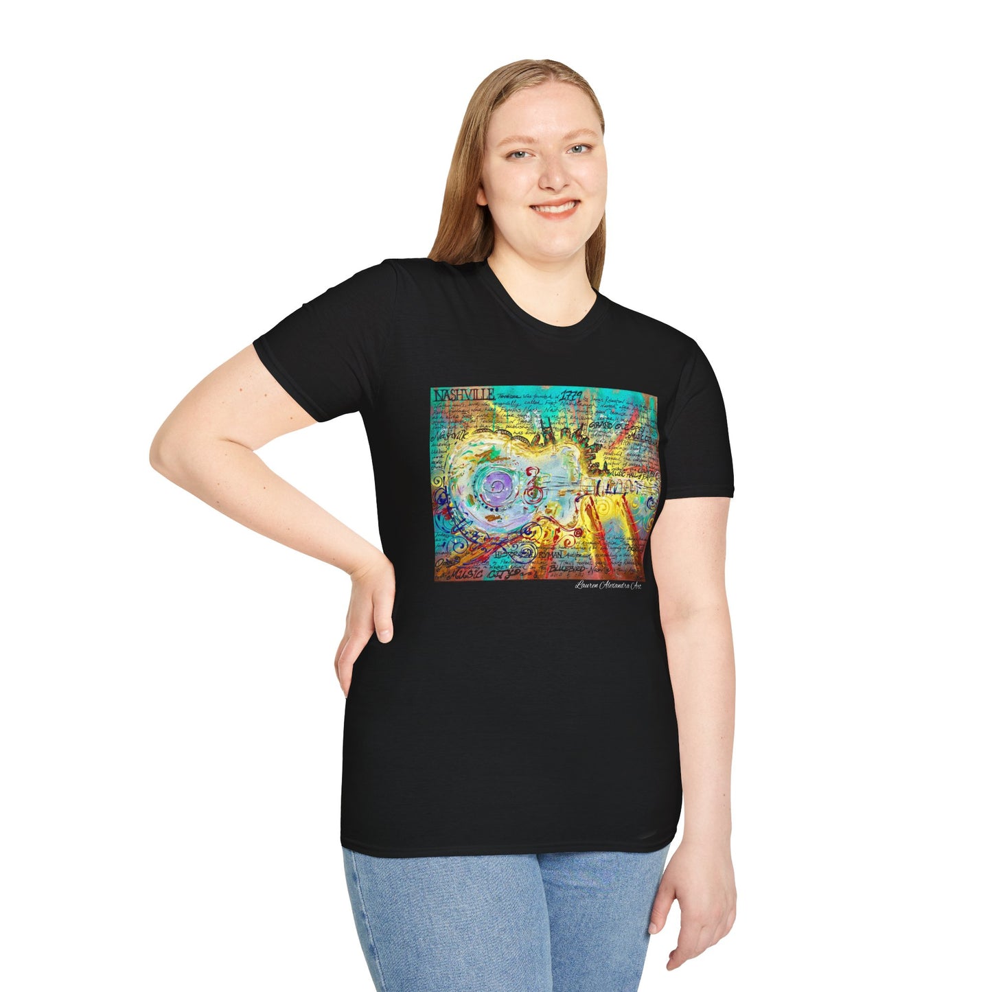 Colorful Music of Nashville Unisex Softstyle T-Shirt with Inspirational Design