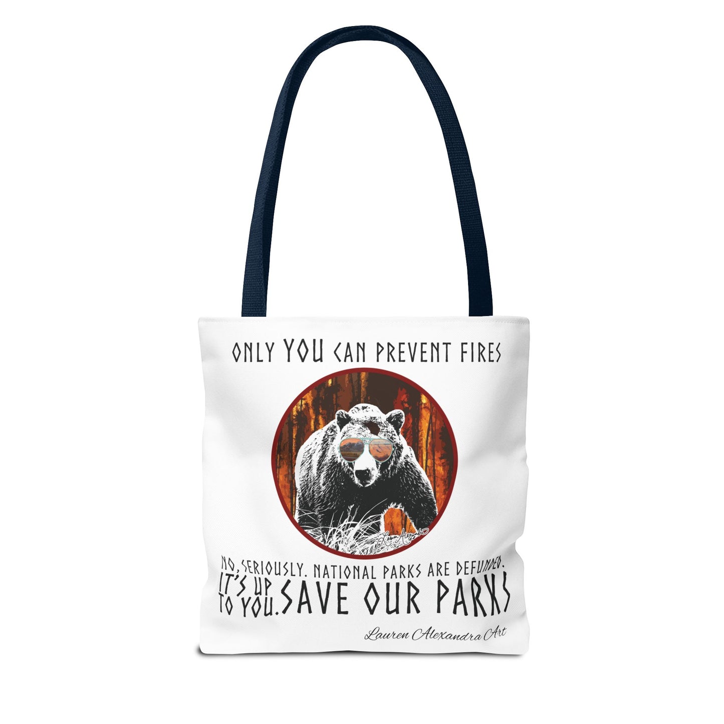 National Parks Awareness Tote Bag, Yellowstone River Mountains Photography, Only You Can Prevent Fires, Support Conservation Accessories