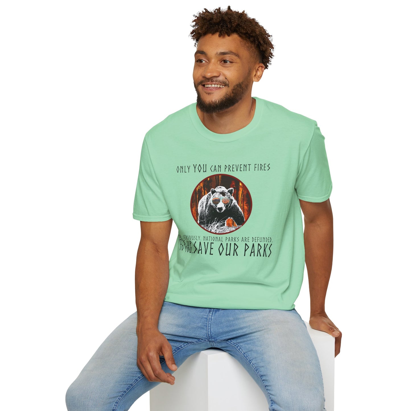 Only You Can Prevent Fires Softstyle Unisex Bear T-Shirt - National Parks Support - Protect Parks, Conservation