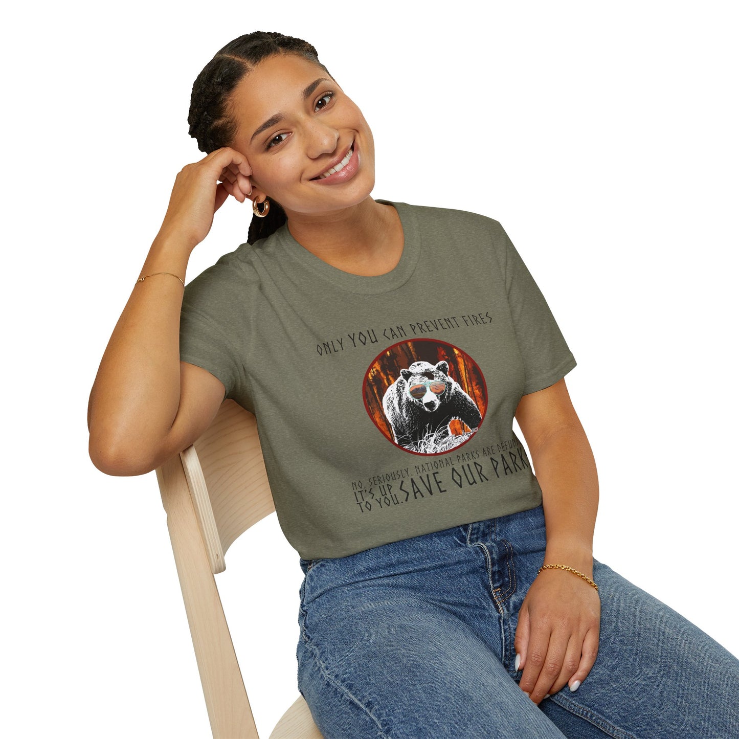 Only You Can Prevent Fires Softstyle Unisex Bear T-Shirt - National Parks Support - Protect Parks, Conservation
