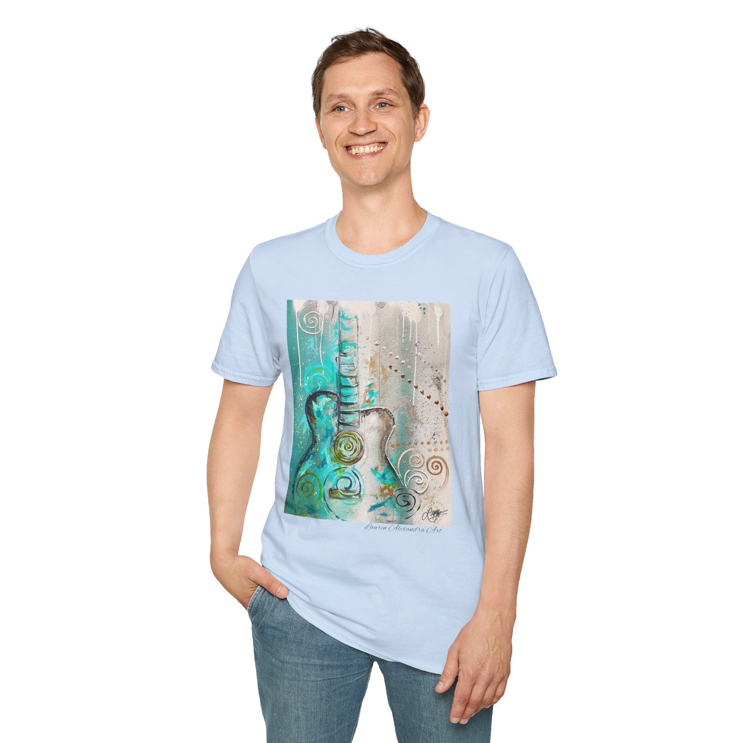 Artistic Guitar Unisex Softstyle T-Shirt - Perfect for Music Lovers, Nashville Musician Summer clothing