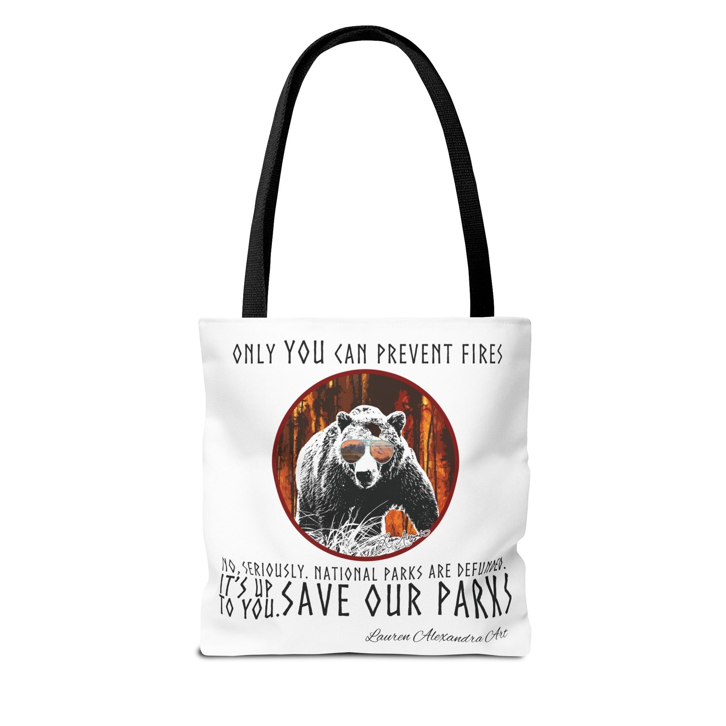 National Parks Awareness Tote Bag, Yellowstone River Mountains Photography, Only You Can Prevent Fires, Support Conservation Accessories
