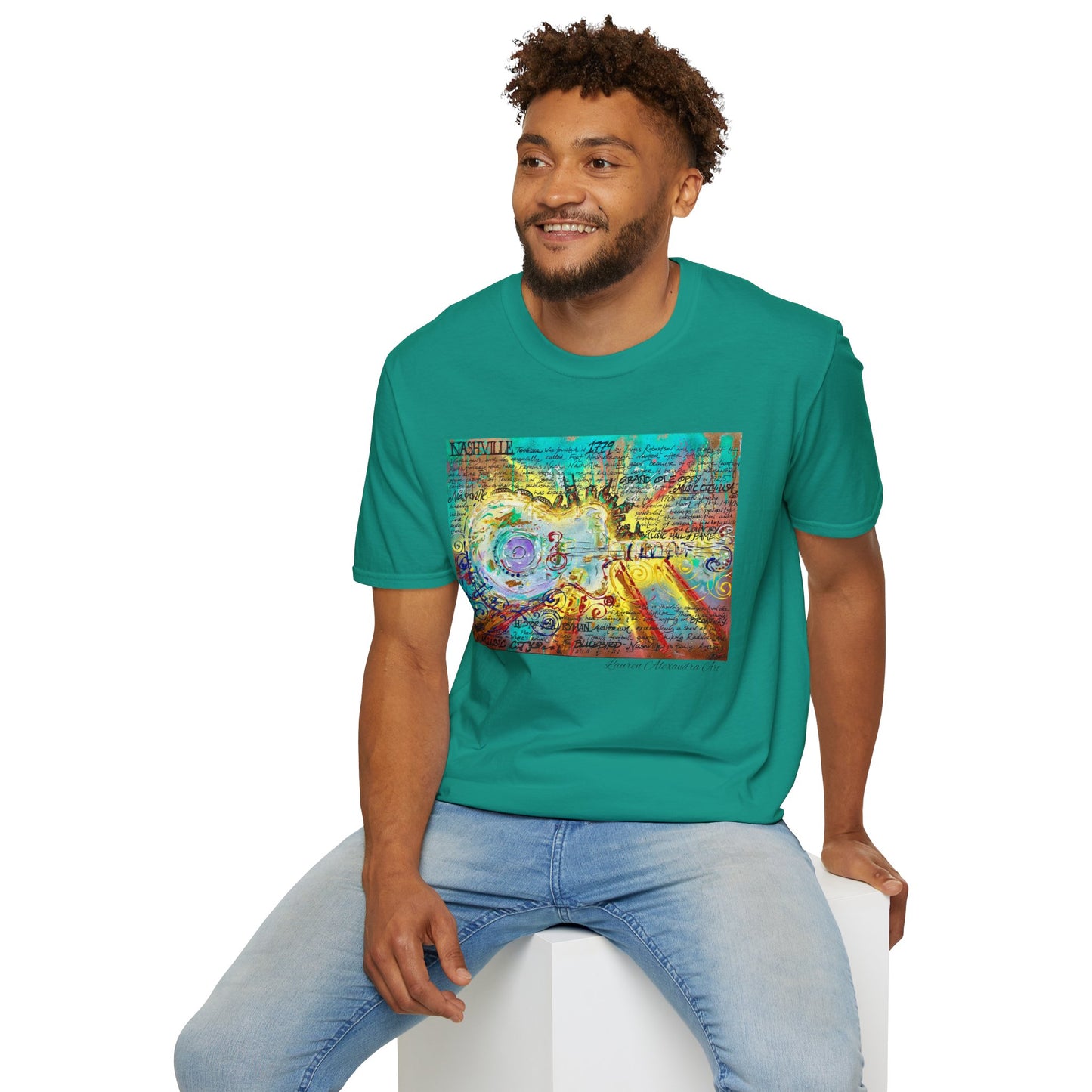 Colorful Music of Nashville Unisex Softstyle T-Shirt with Inspirational Design