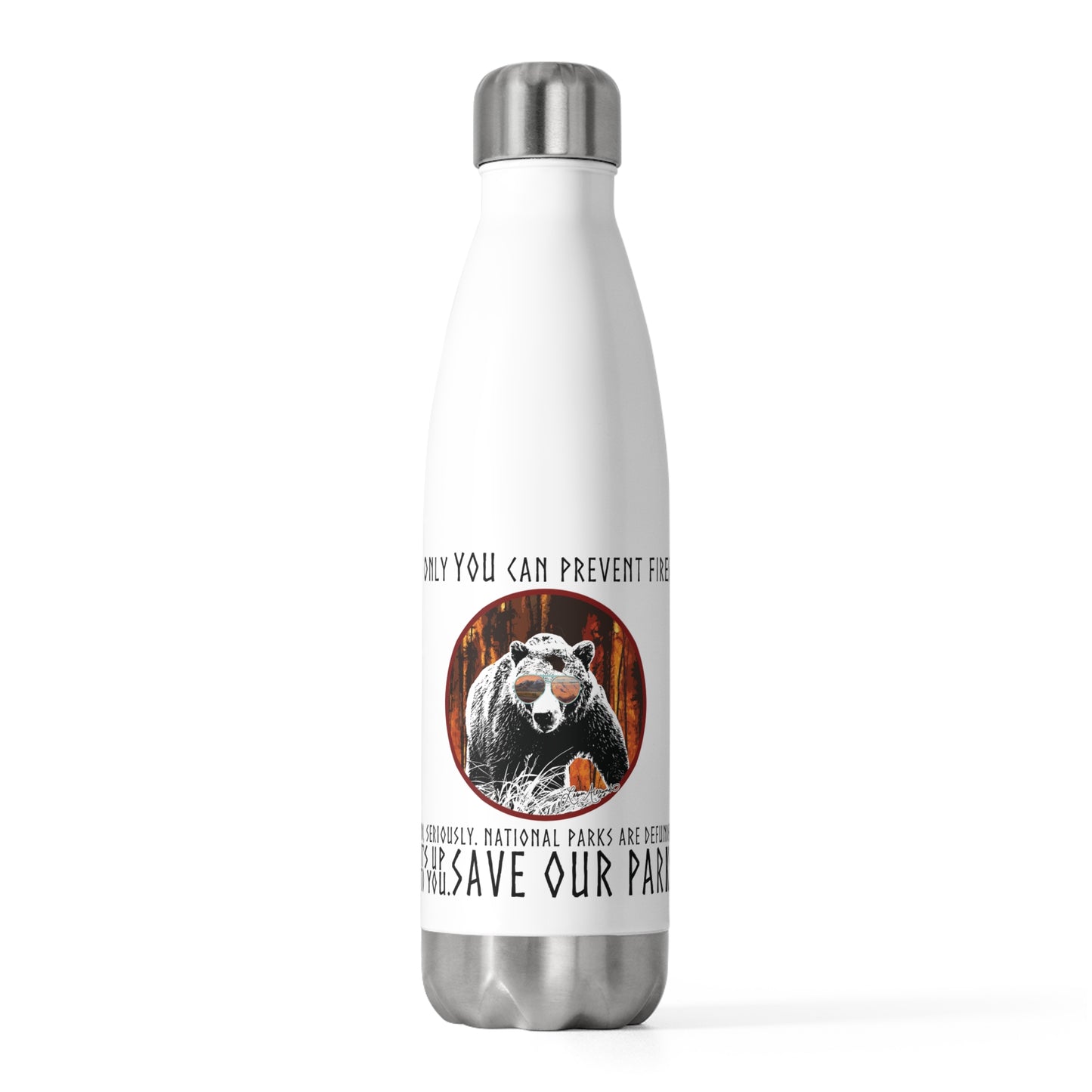 Save Our National Parks Insulated Water Bottle 20oz - Support Conservation, Environment Awareness Bear Design, Hiking Camping Travel Accessories