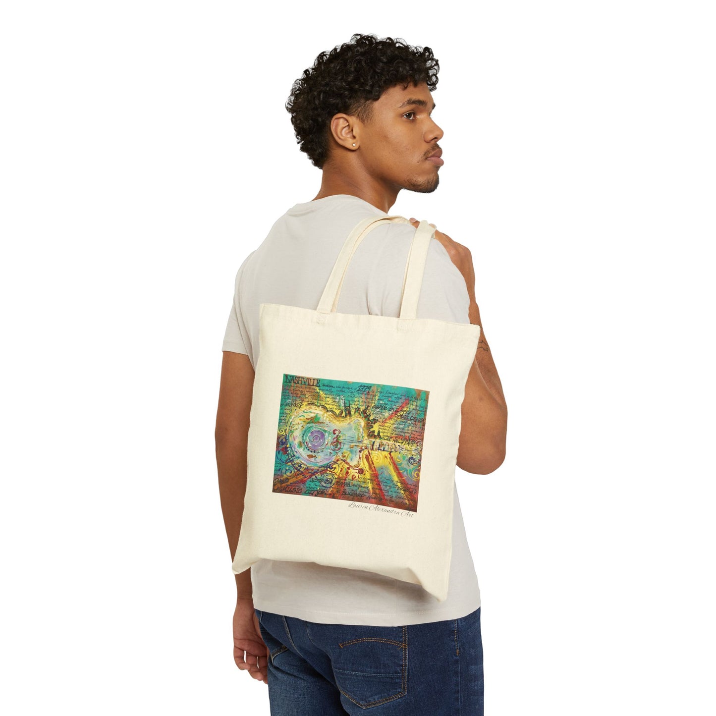 Vibrant Guitar Cotton Canvas Tote Bag - Music of Nashville - Artistic Design for Everyday Use