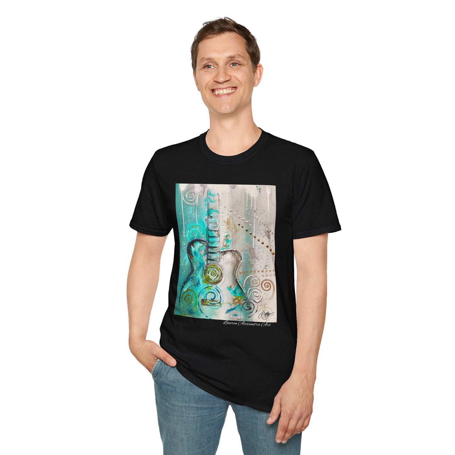 Artistic Guitar Unisex Softstyle T-Shirt - Perfect for Music Lovers, Nashville Musician Summer clothing