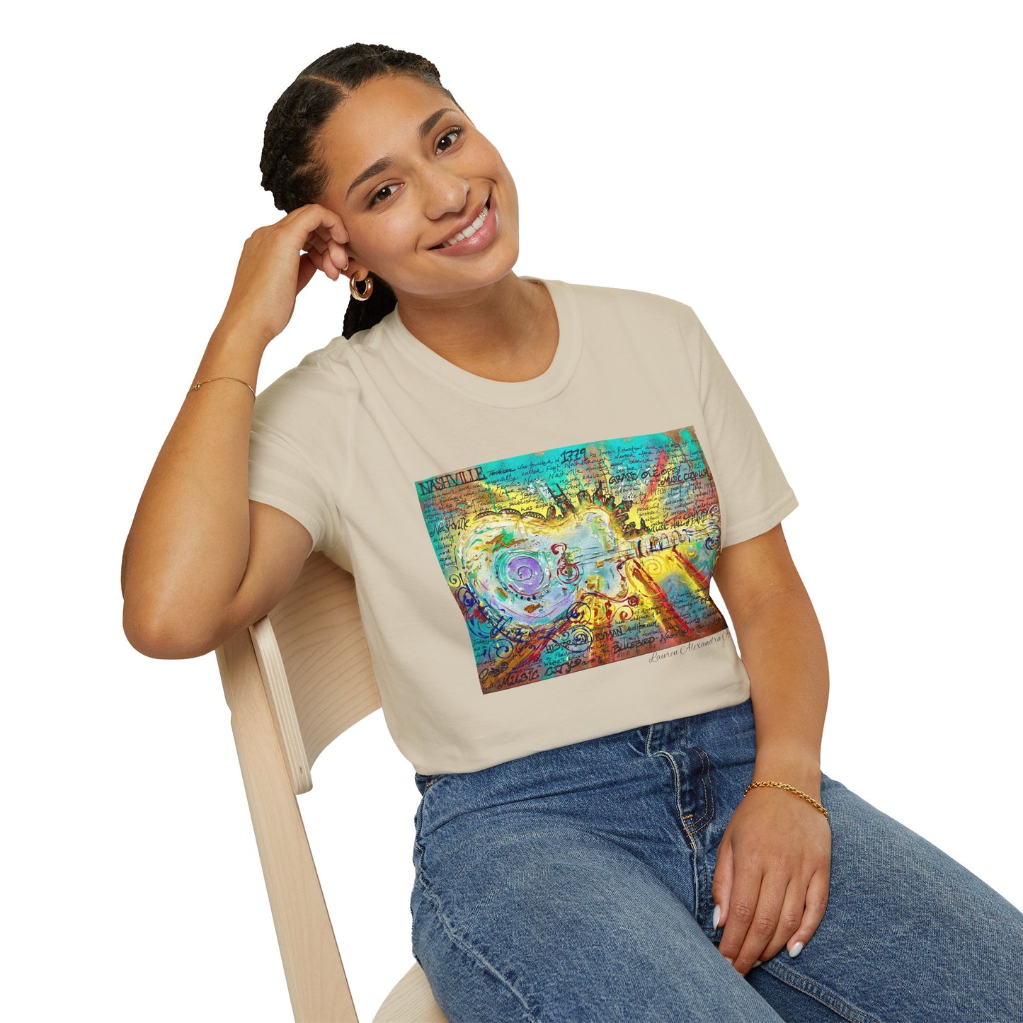 Colorful Music of Nashville Unisex Softstyle T-Shirt with Inspirational Design