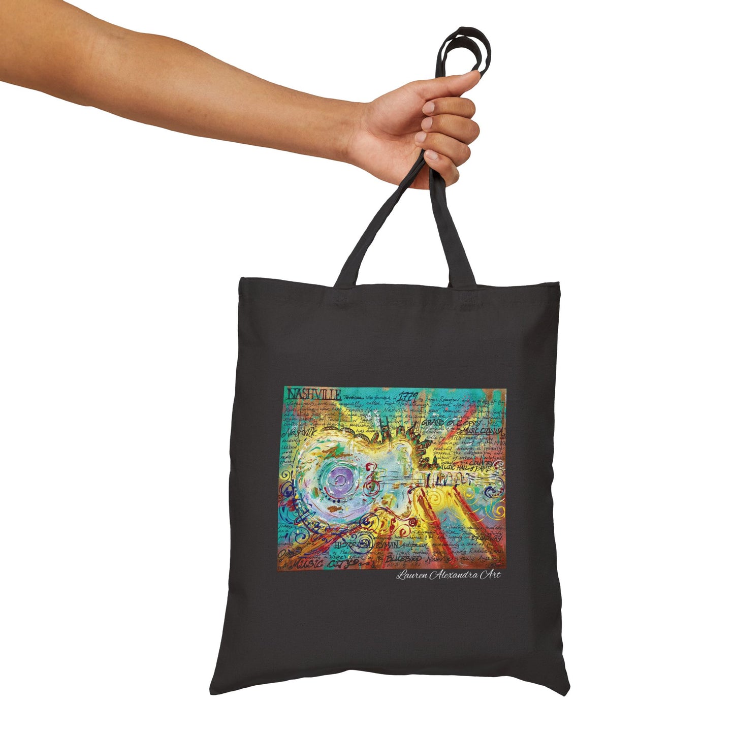 Vibrant Guitar Cotton Canvas Tote Bag - Music of Nashville - Artistic Design for Everyday Use