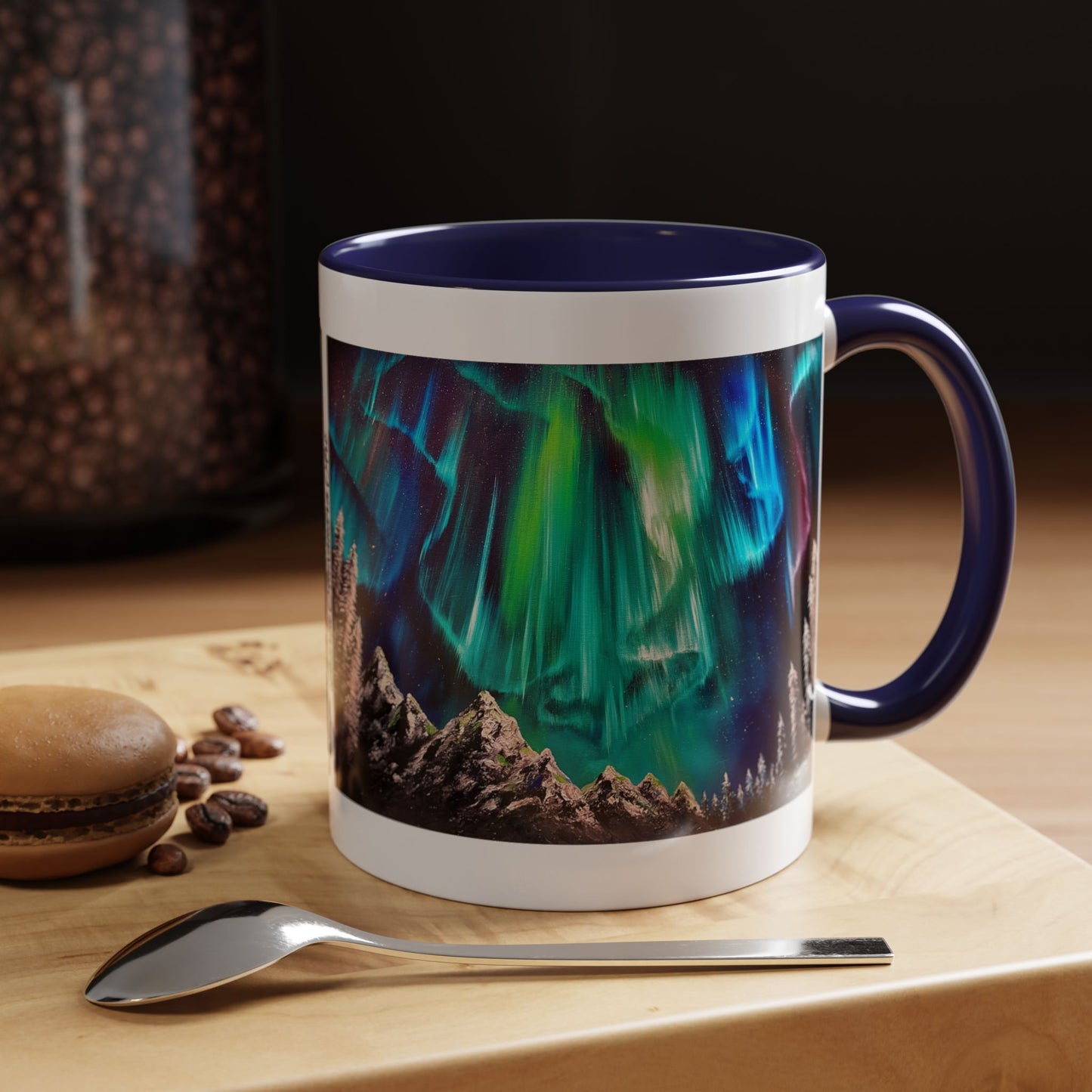 Northern Lights Accent Coffee Mug, Aurora Borealis Art, 11oz, Perfect Gift for Nature Lovers, Kitchenware
