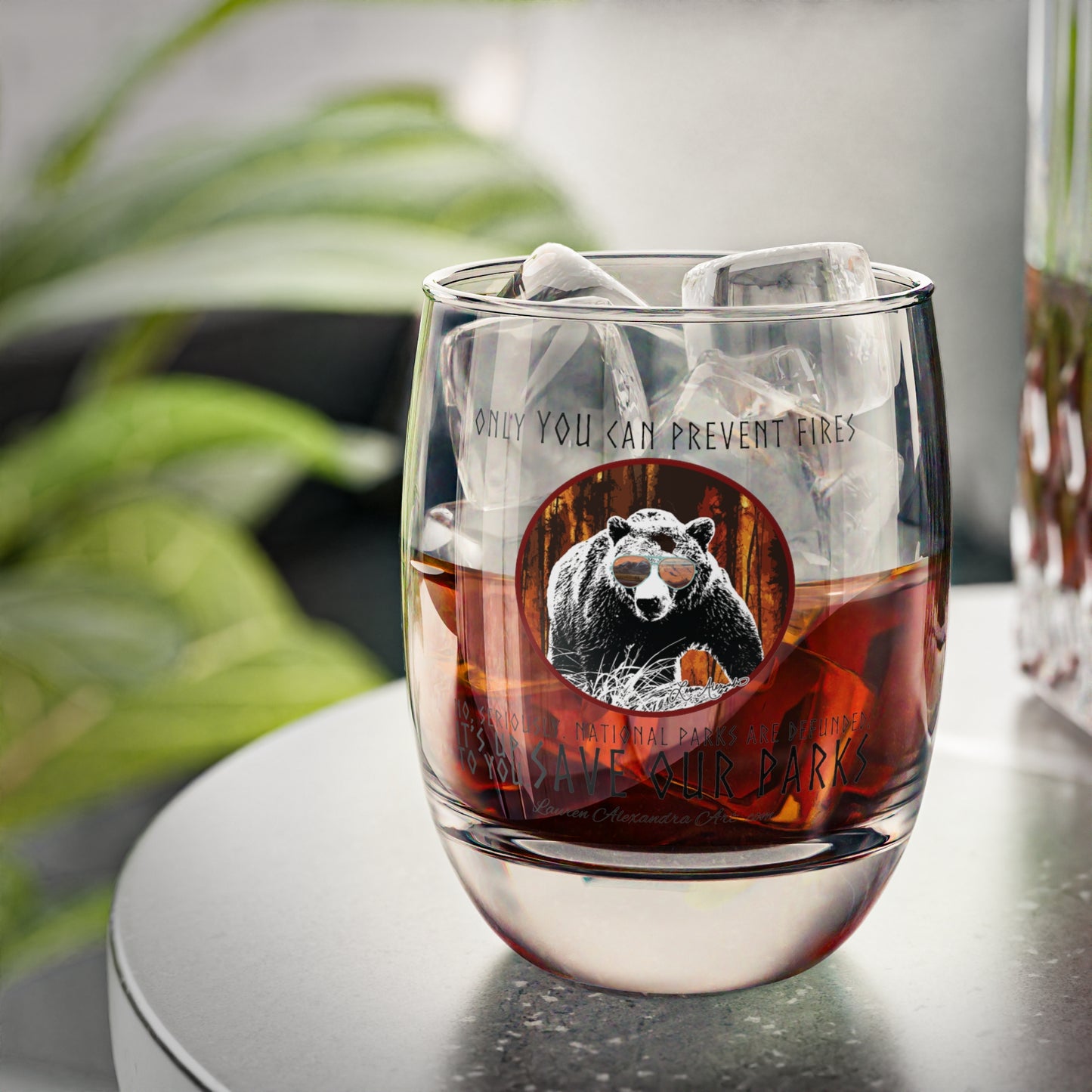 Whiskey Glass - Save Our National Parks- Support Conservation Awareness Design, 6 oz Drinkware, Nature Bourbon Lover Gift